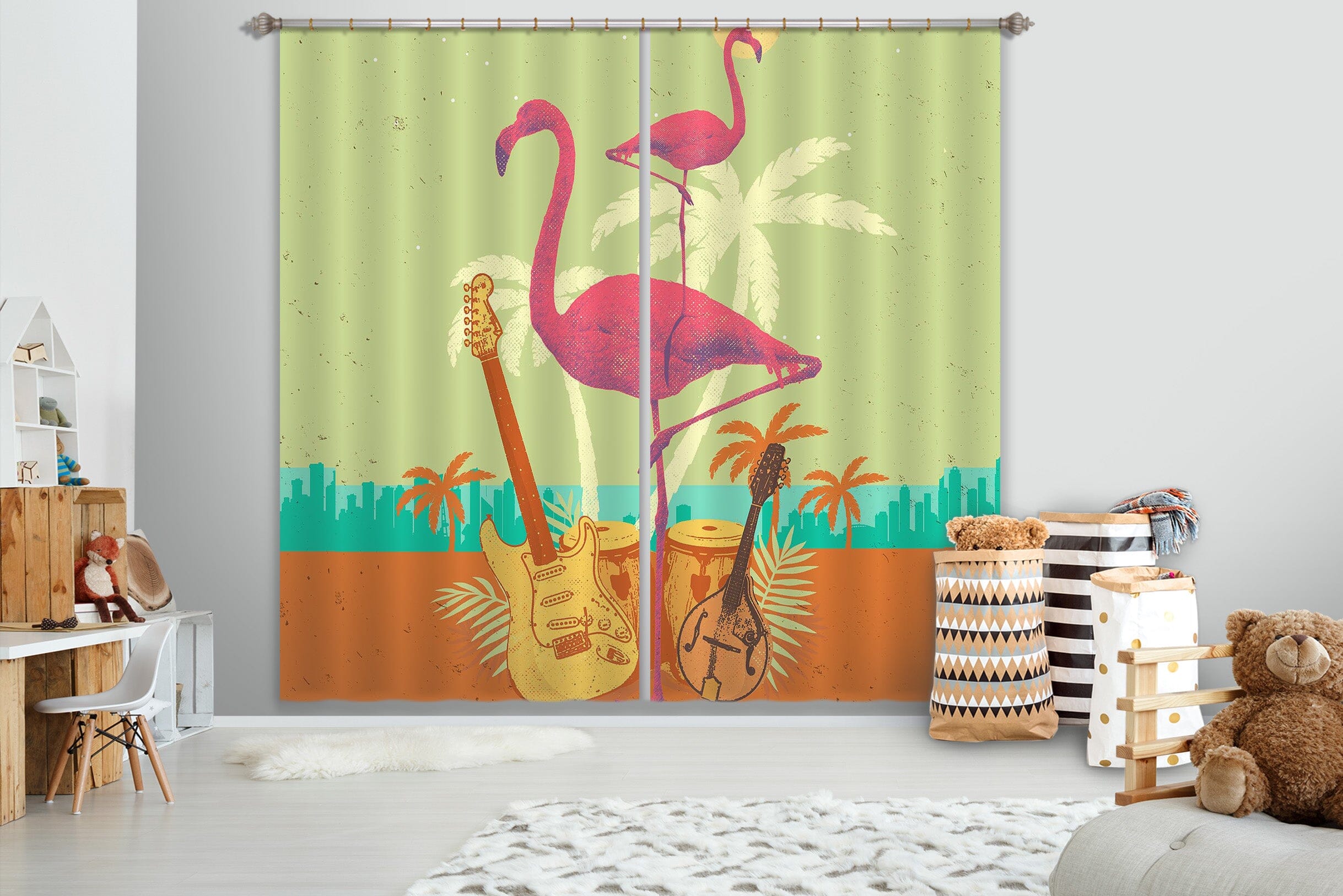 3D Flamingo Flock 057 Showdeer Curtain Curtains Drapes Curtains AJ Creativity Home
