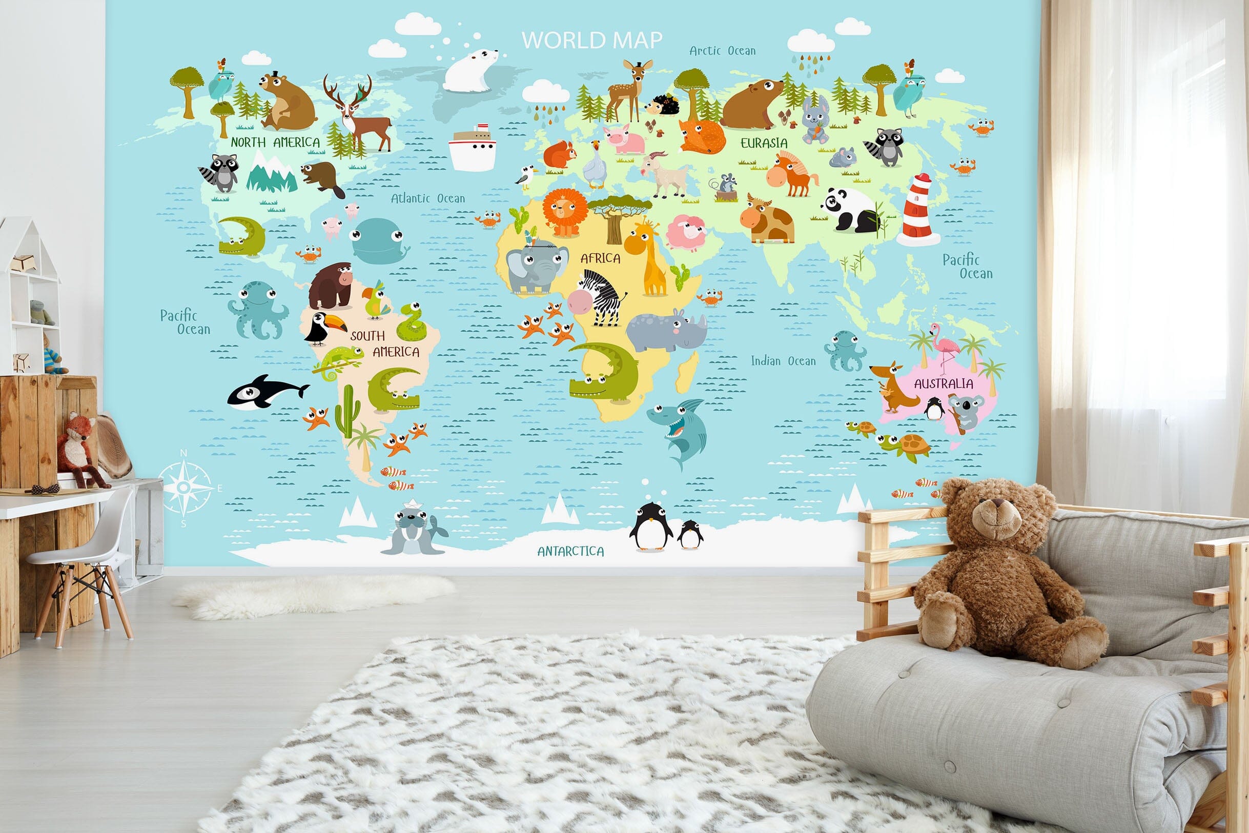 3D Animal Friend 2145 World Map Wall Murals Wallpaper AJ Wallpaper 2