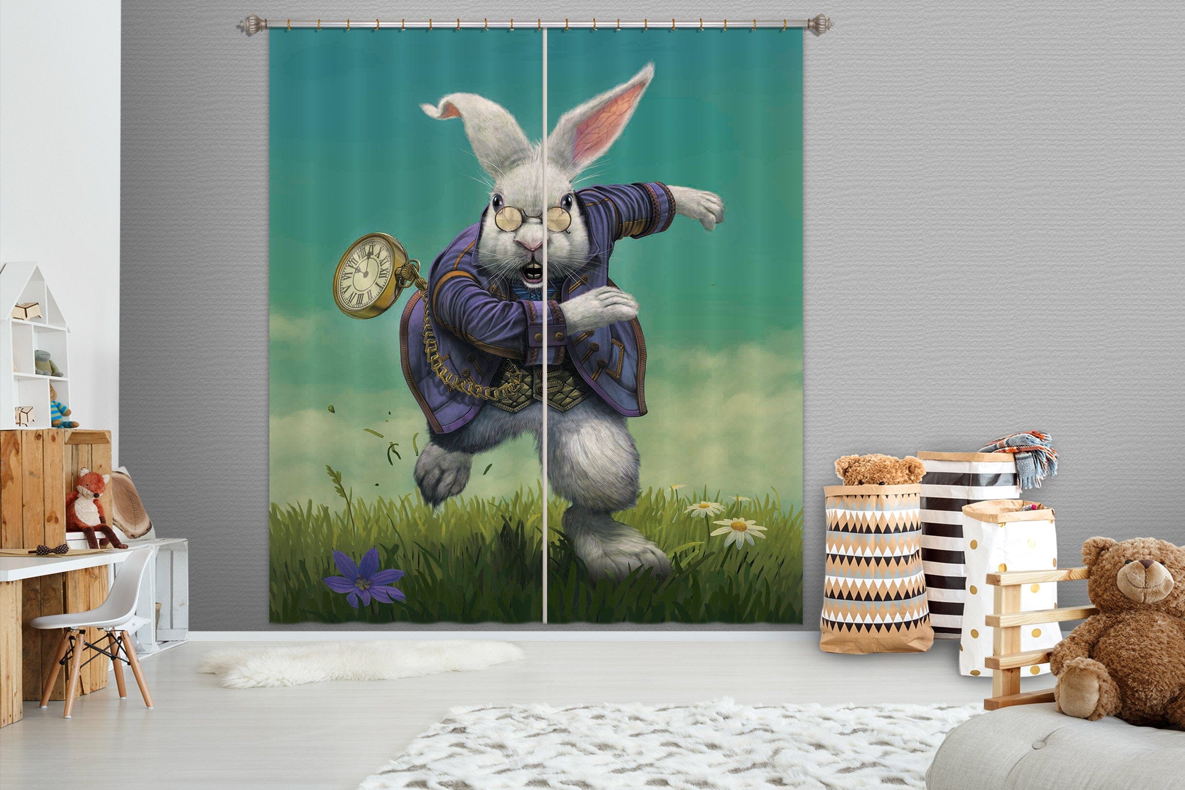 3D White Rabbit 092 Vincent Hie Curtain Curtains Drapes Curtains AJ Creativity Home