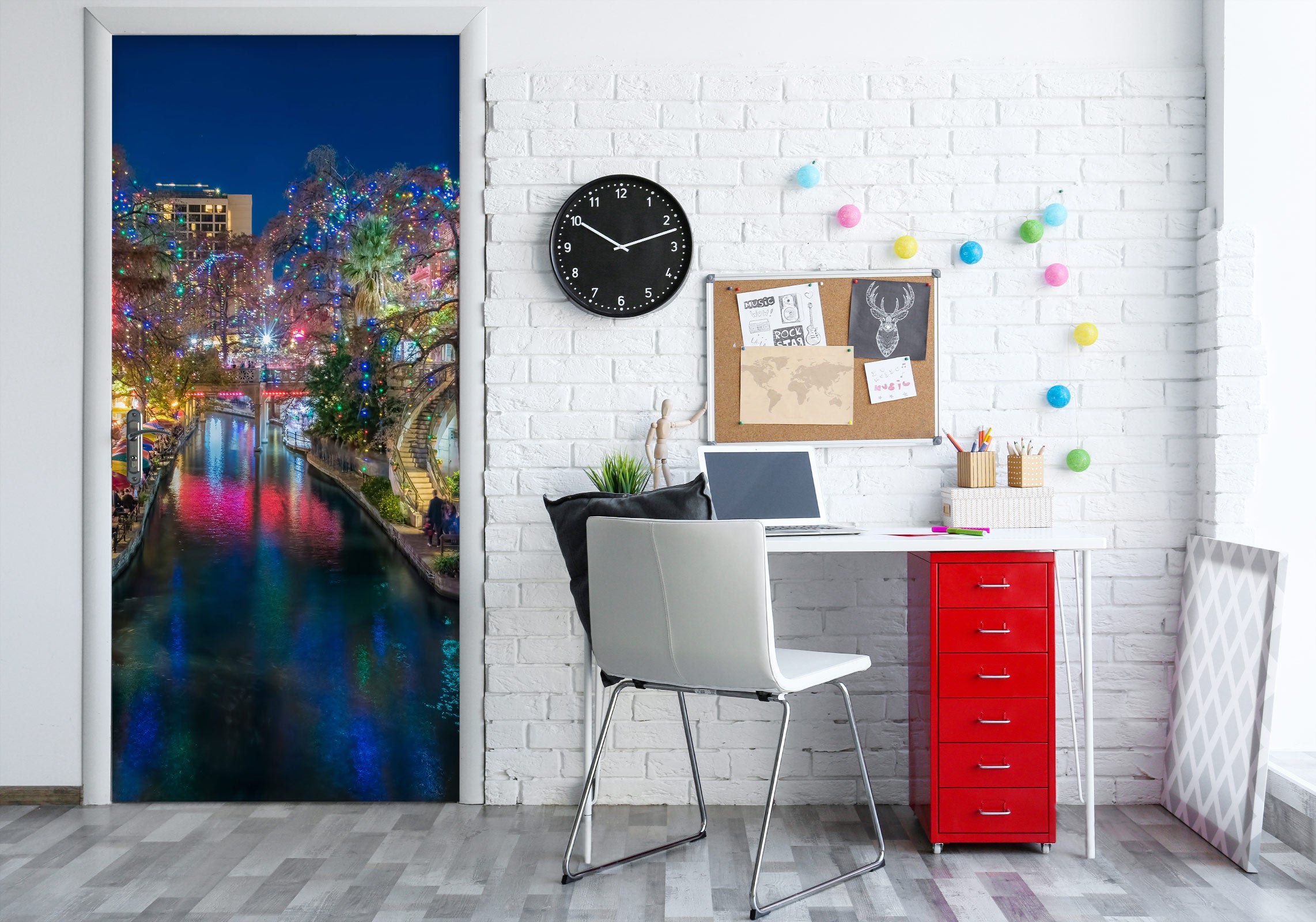 3D City Night View River 10818 Beth Sheridan Door Mural