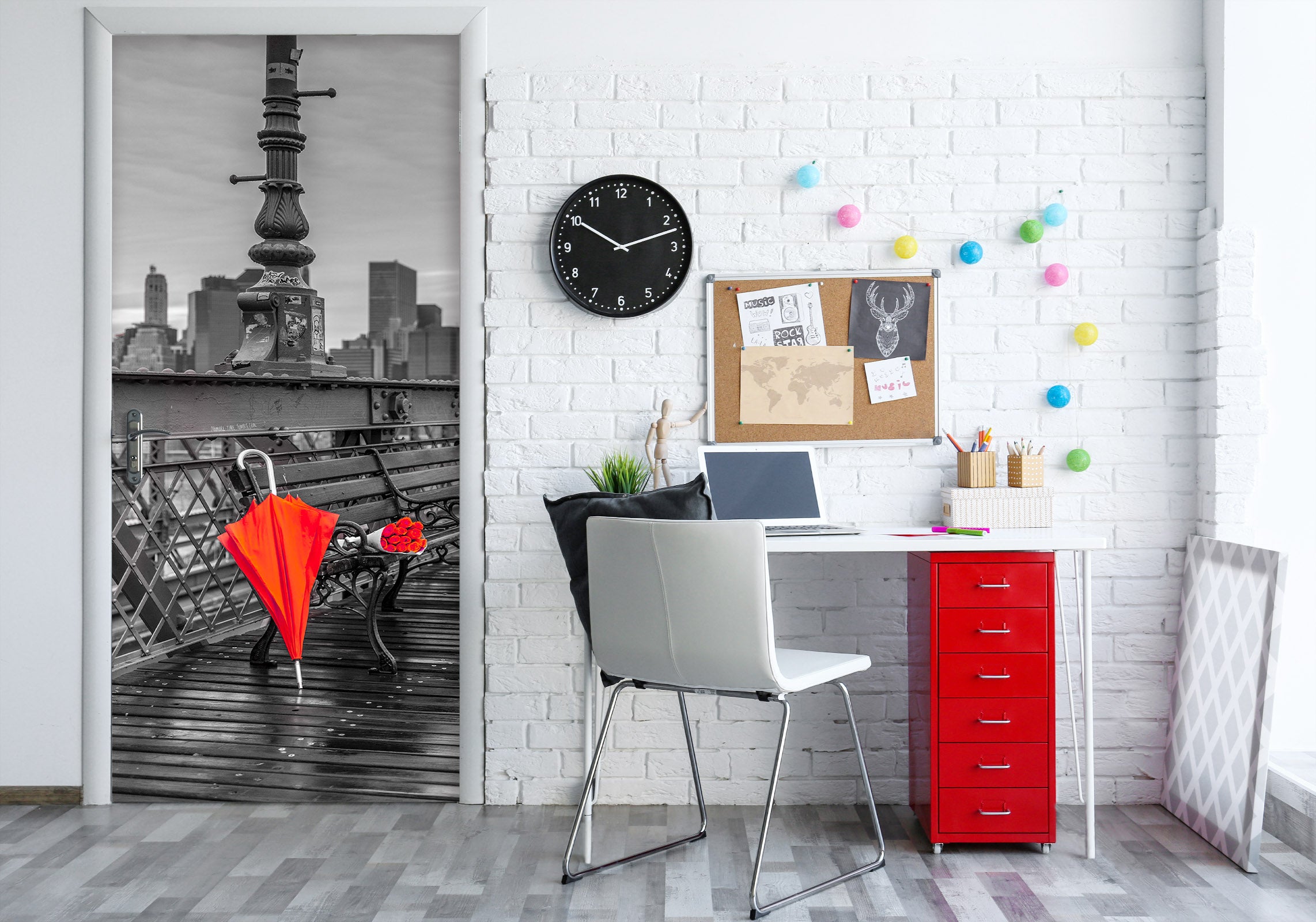 3D Bench Red Umbrella 101143 Assaf Frank Door Mural