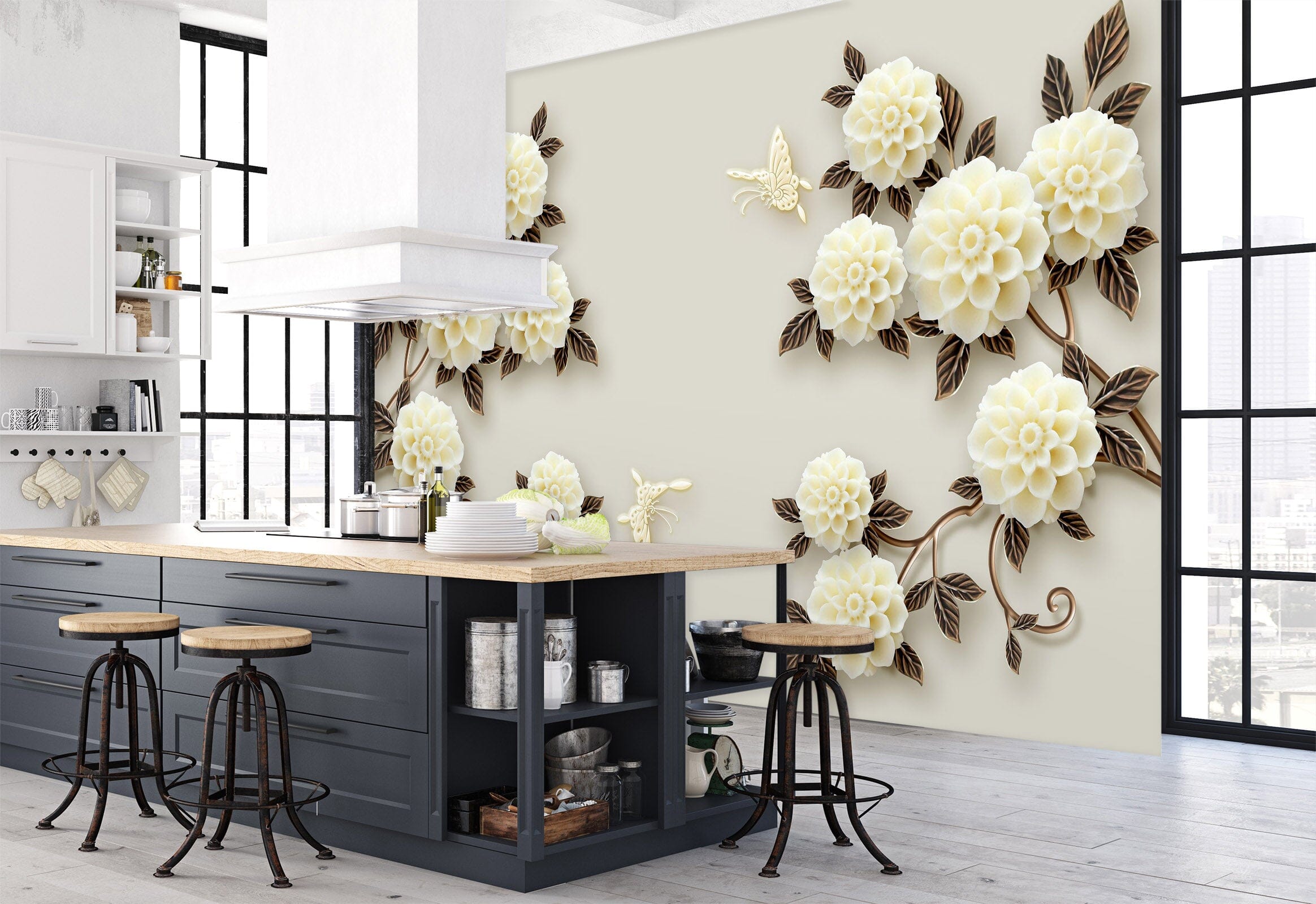 3D White Flowers 1535 Wall Murals Wallpaper AJ Wallpaper 2