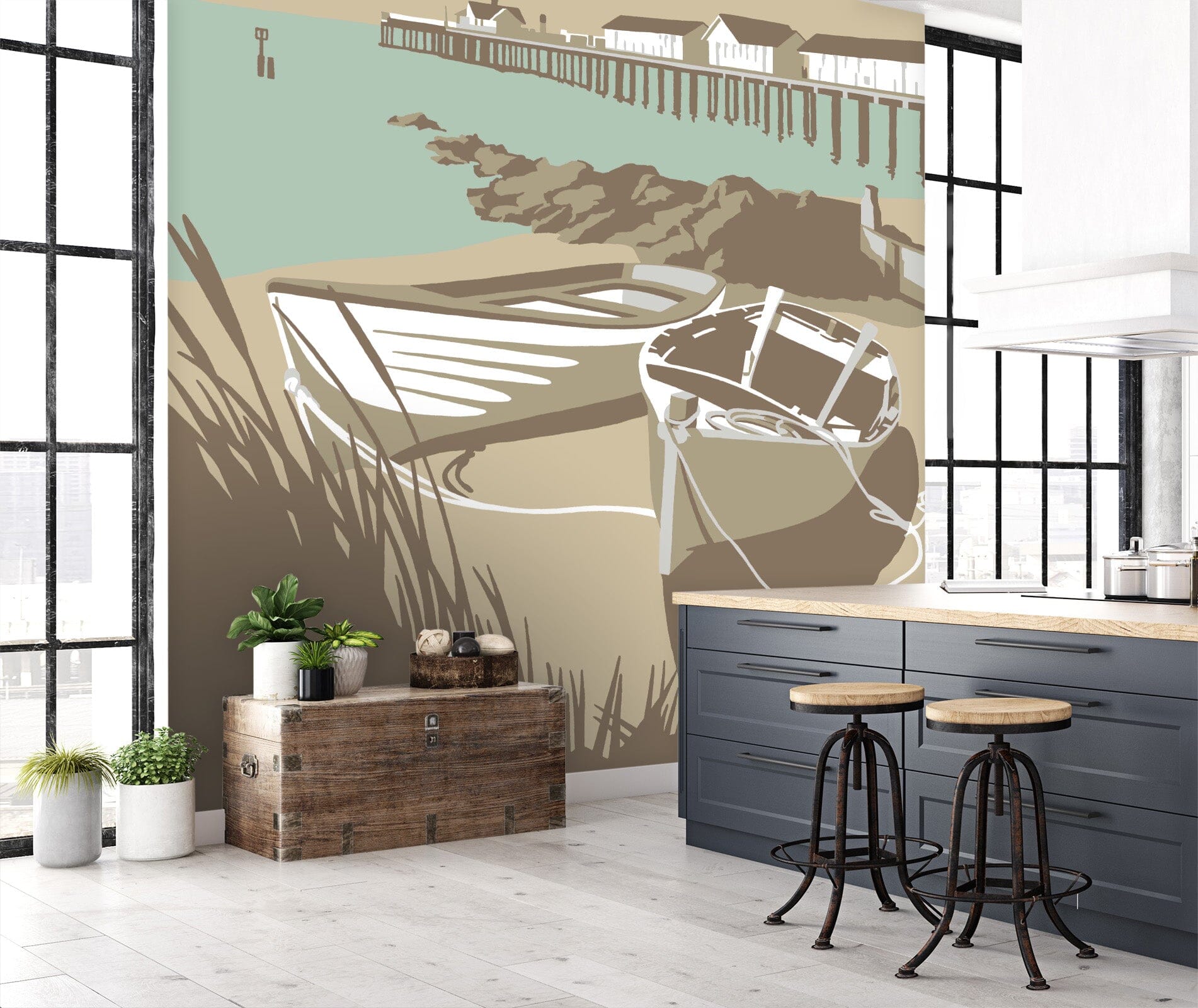 3D Southwold Boats Pier 1057 Steve Read Wall Mural Wall Murals Wallpaper AJ Wallpaper 2