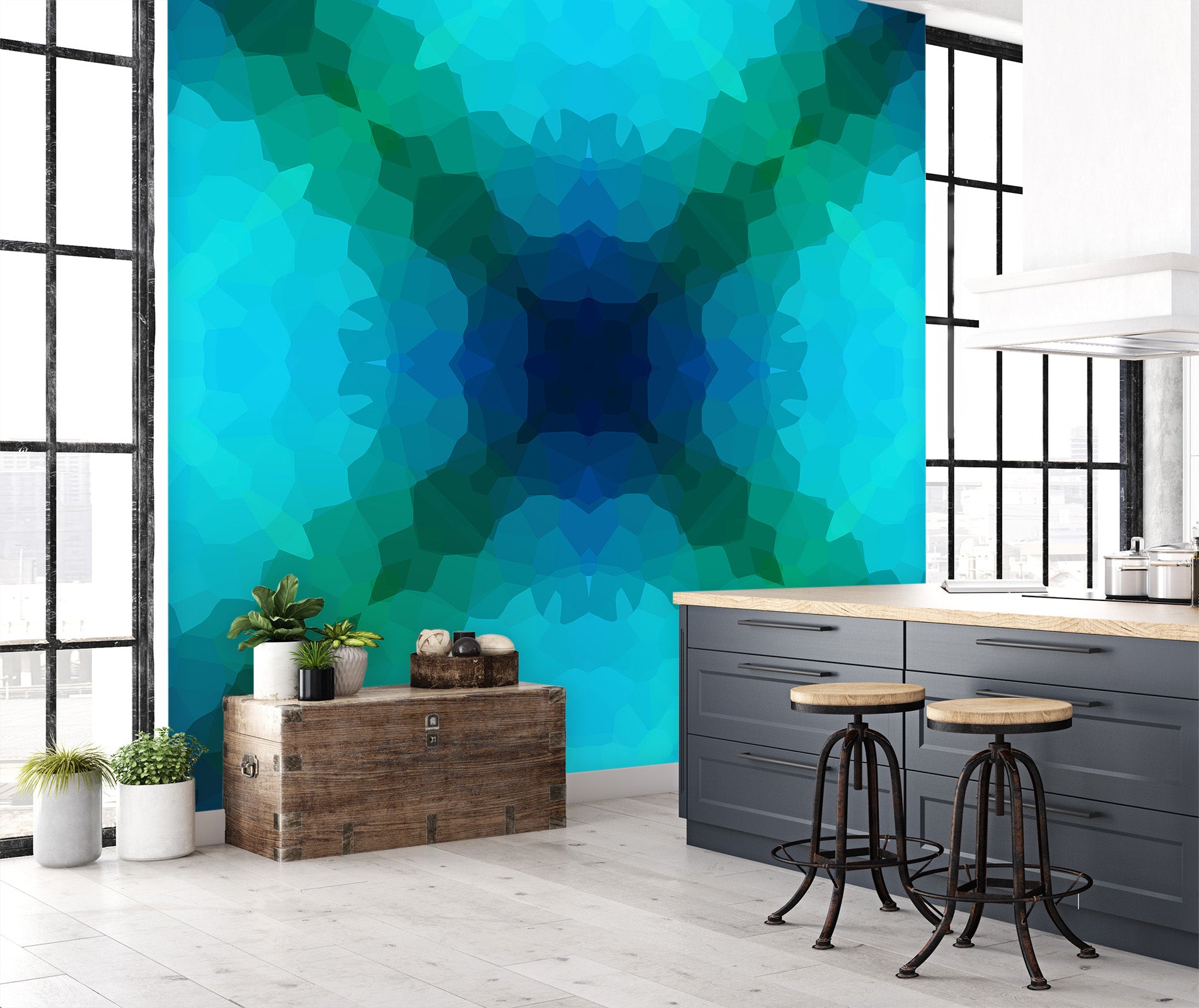 3D Shades Of Blue Green 70114 Shandra Smith Wall Mural Wall Murals
