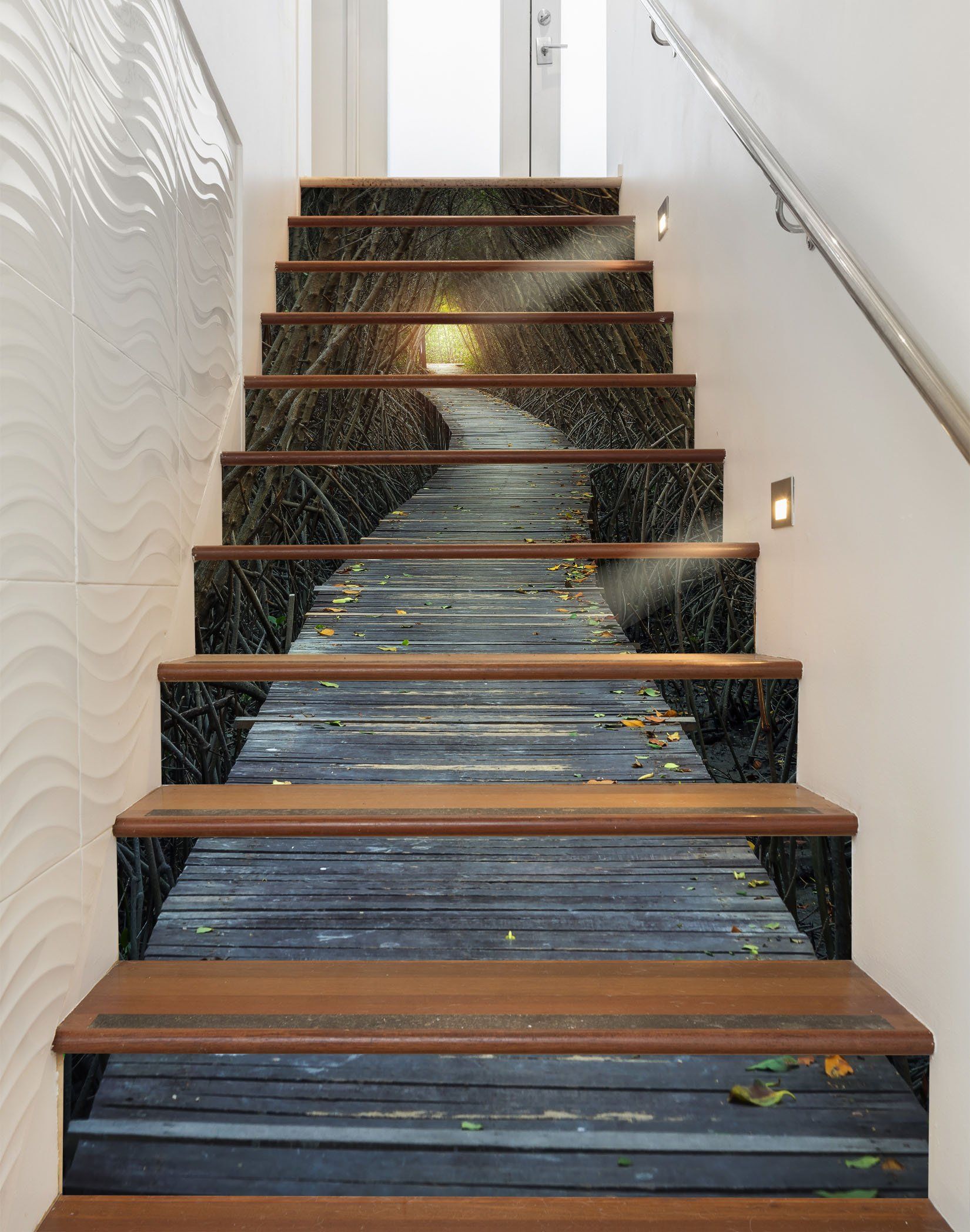 3D Bare Trees Wood Path 1557 Stair Risers Wallpaper AJ Wallpaper