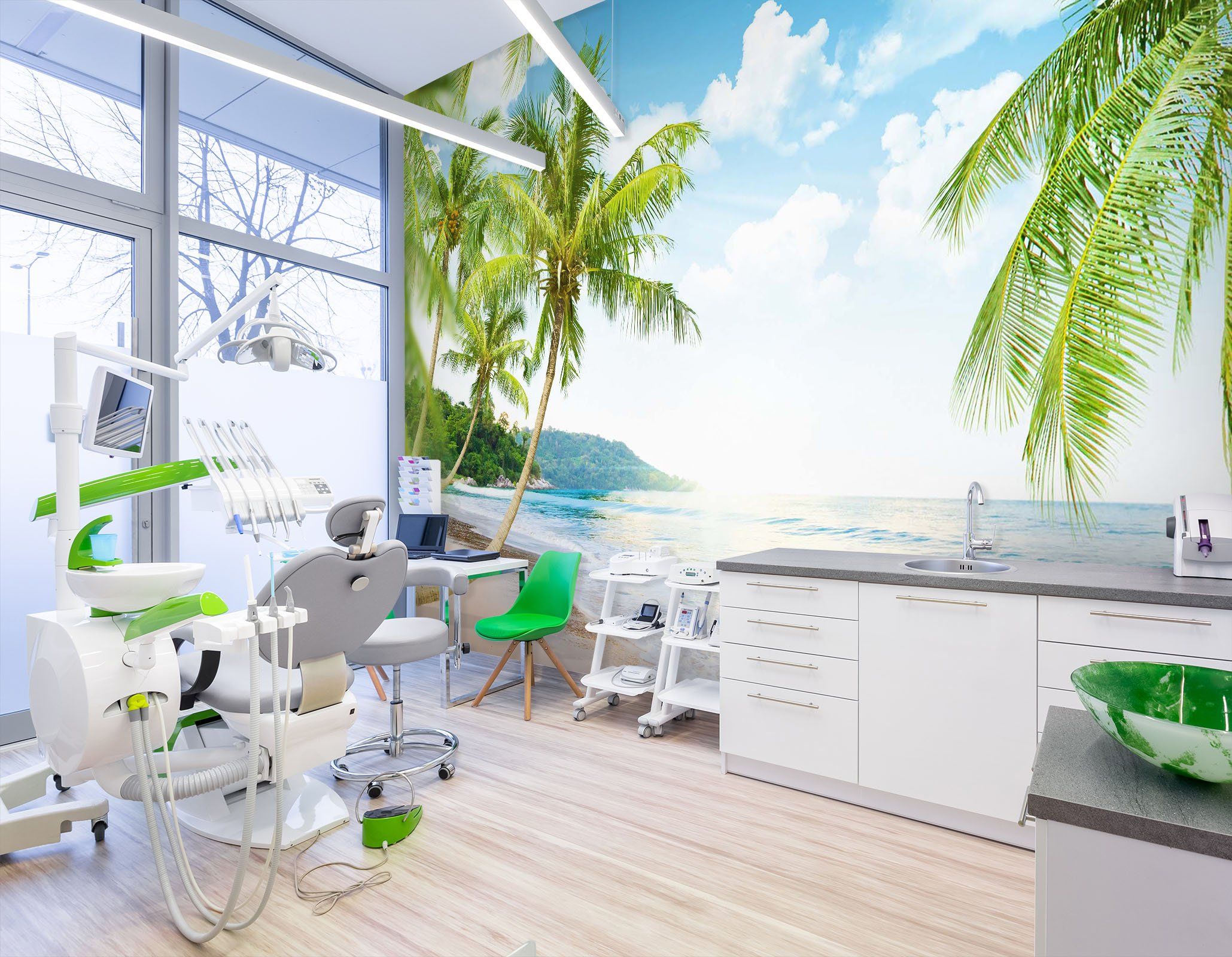 3D Beach Coconut Tree 006 Wall Murals Wallpaper AJ Wallpaper 2