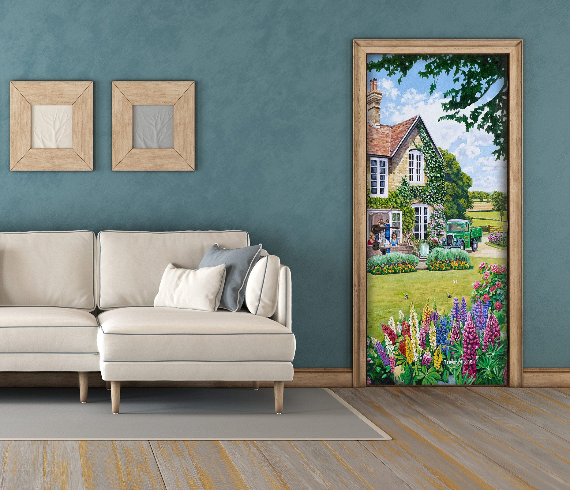 3D Colorful Flower Bush Lawn House 103182 Trevor Mitchell Door Mural