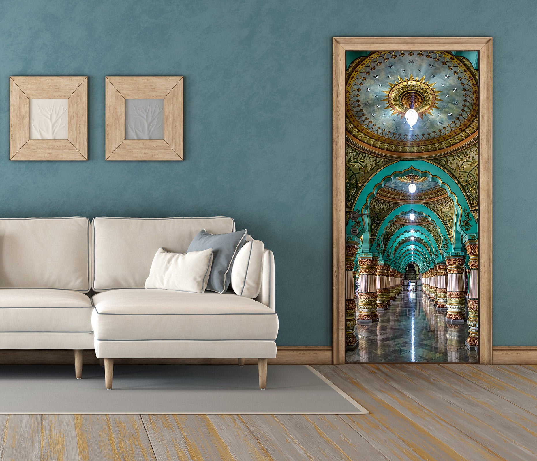 3D Green Corridor 22146 Door Mural