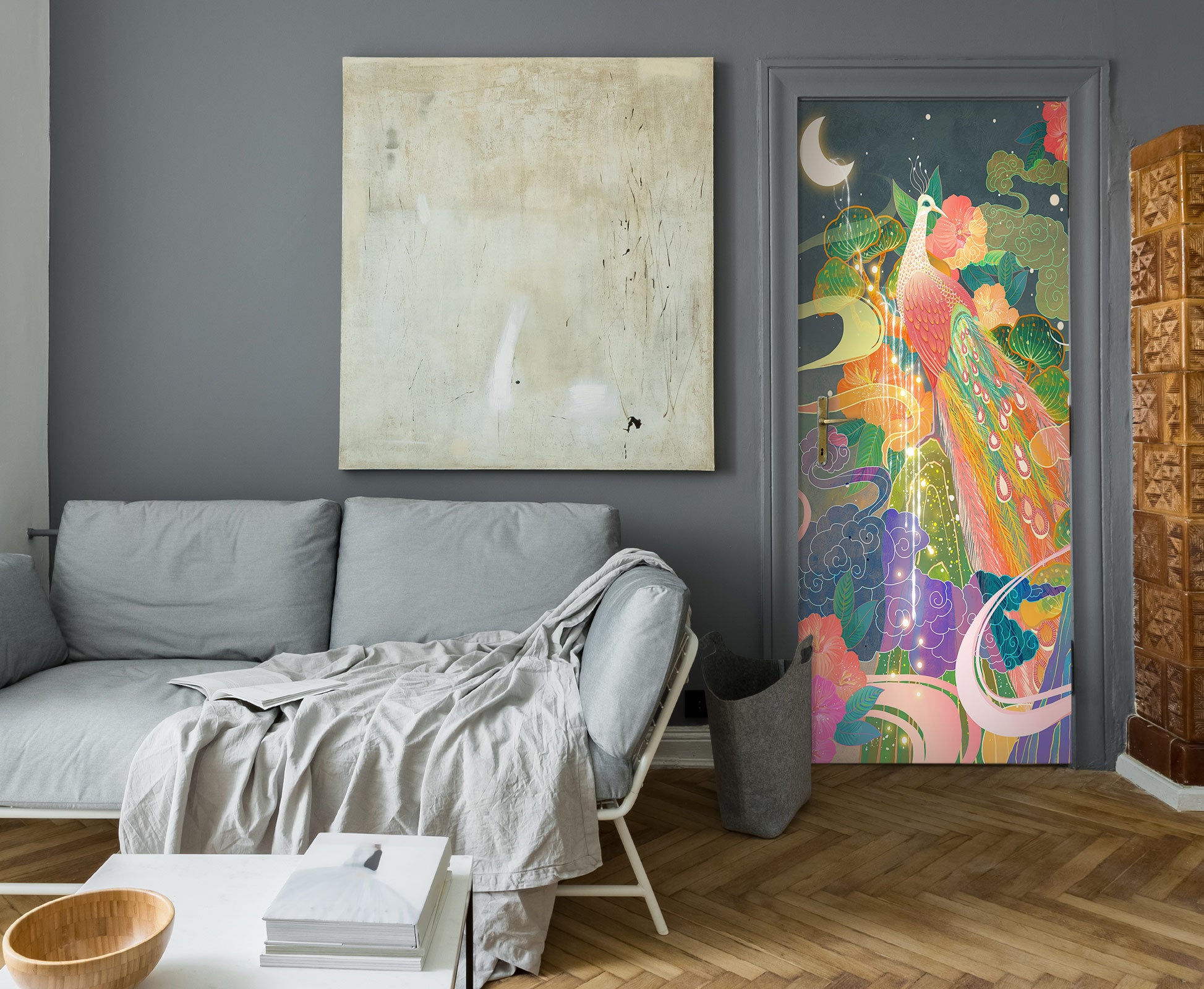 3D Colorful Peacock 24226 Door Mural