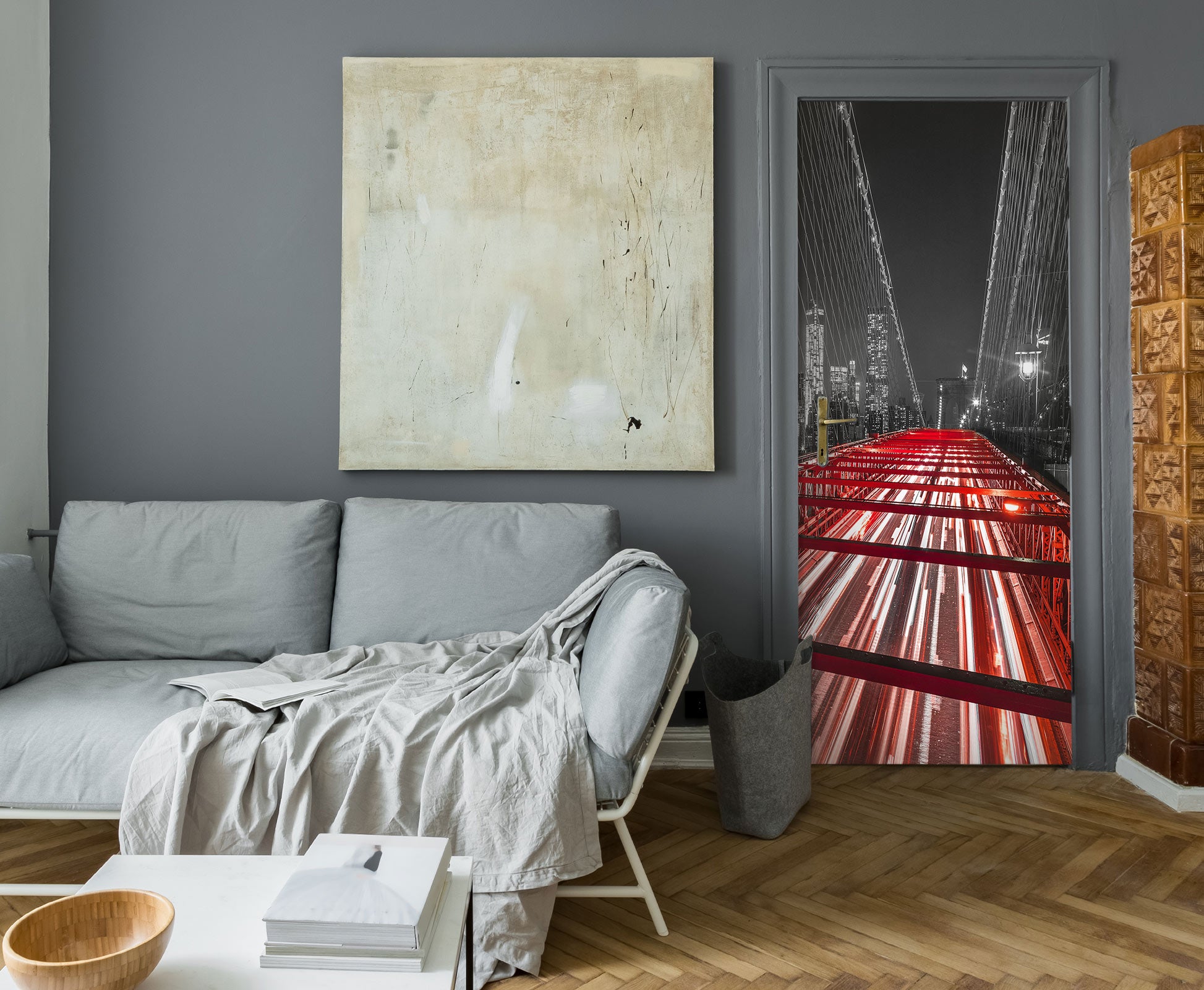 3D Red Light Bridge 10707 Assaf Frank Door Mural