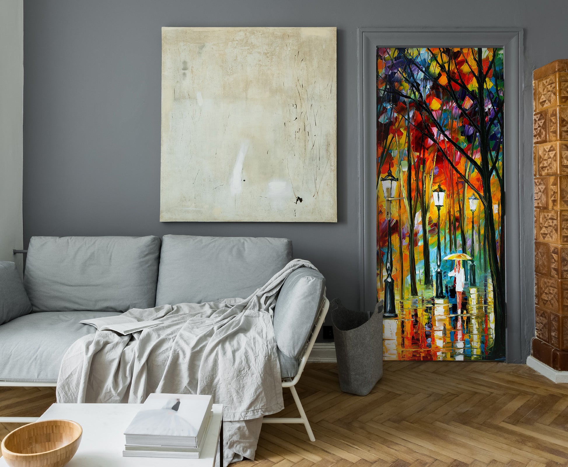 3D Color Forest Street Lamp 24018 Door Mural
