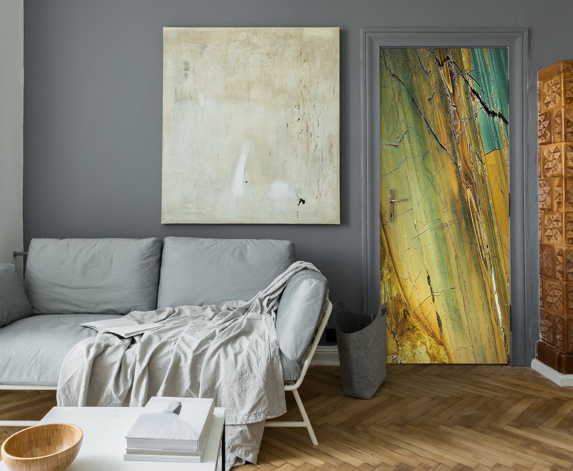 3D Green-Brown Lines 22006 Door Mural