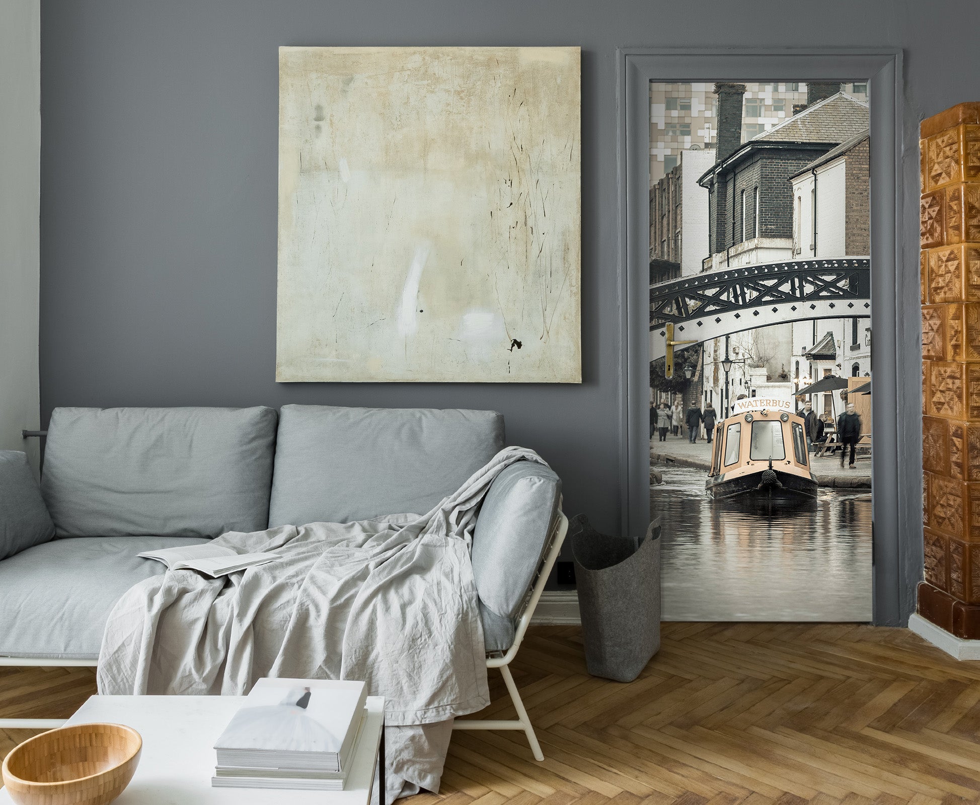 3D City River Boat 106101 Assaf Frank Door Mural