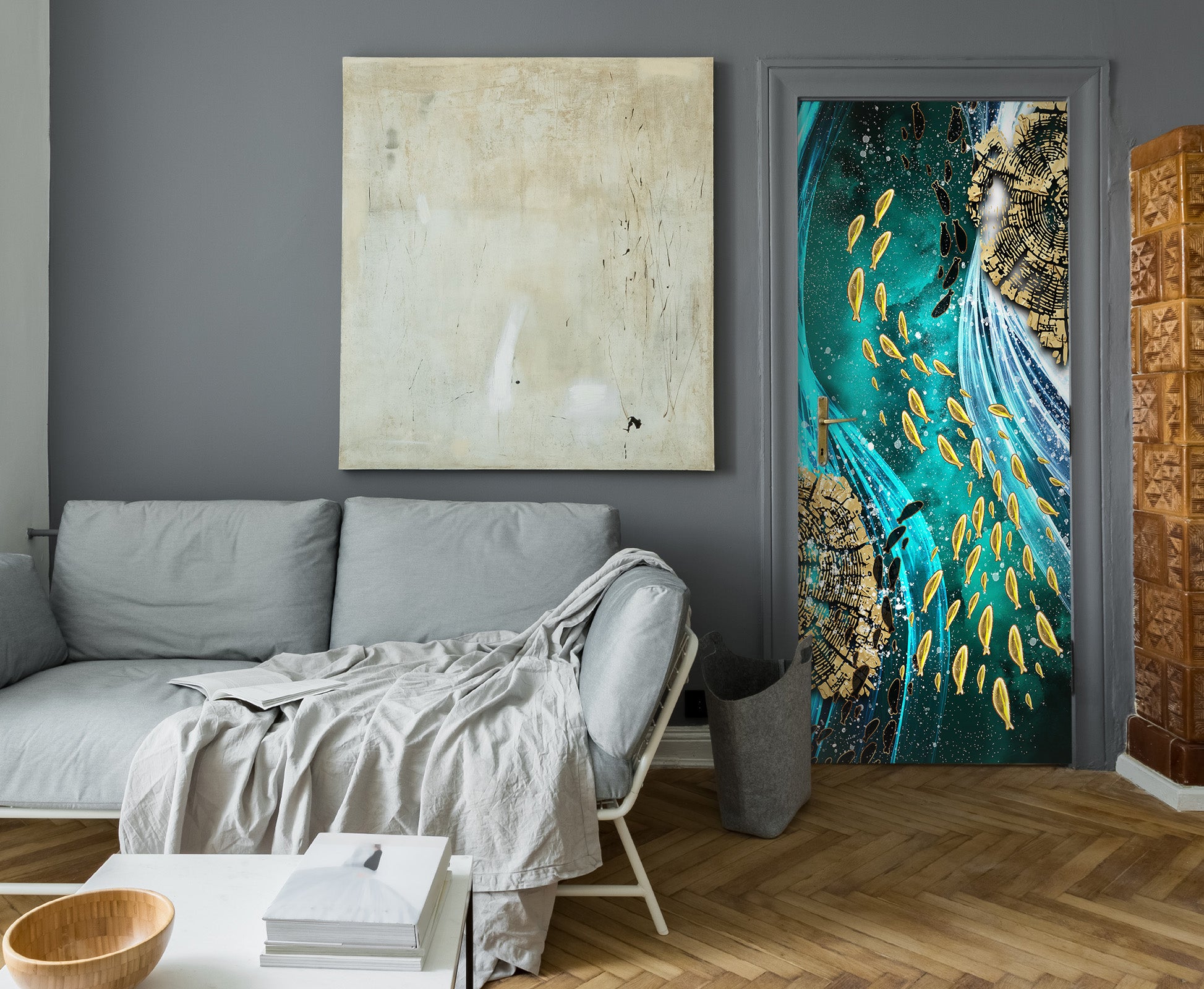 3D School Of Fish 22001 Door Mural