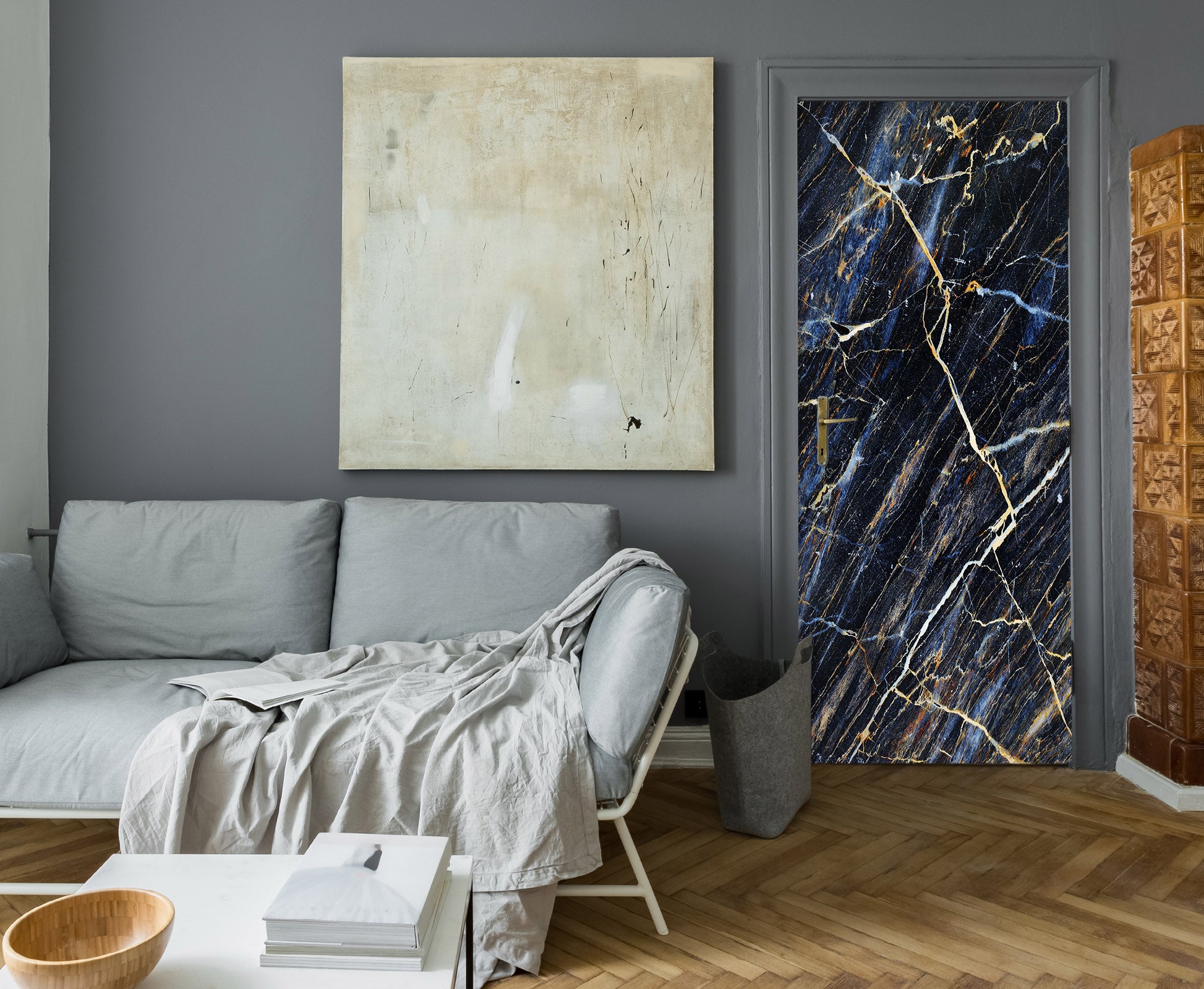 3D Black Marble 25134 Door Mural