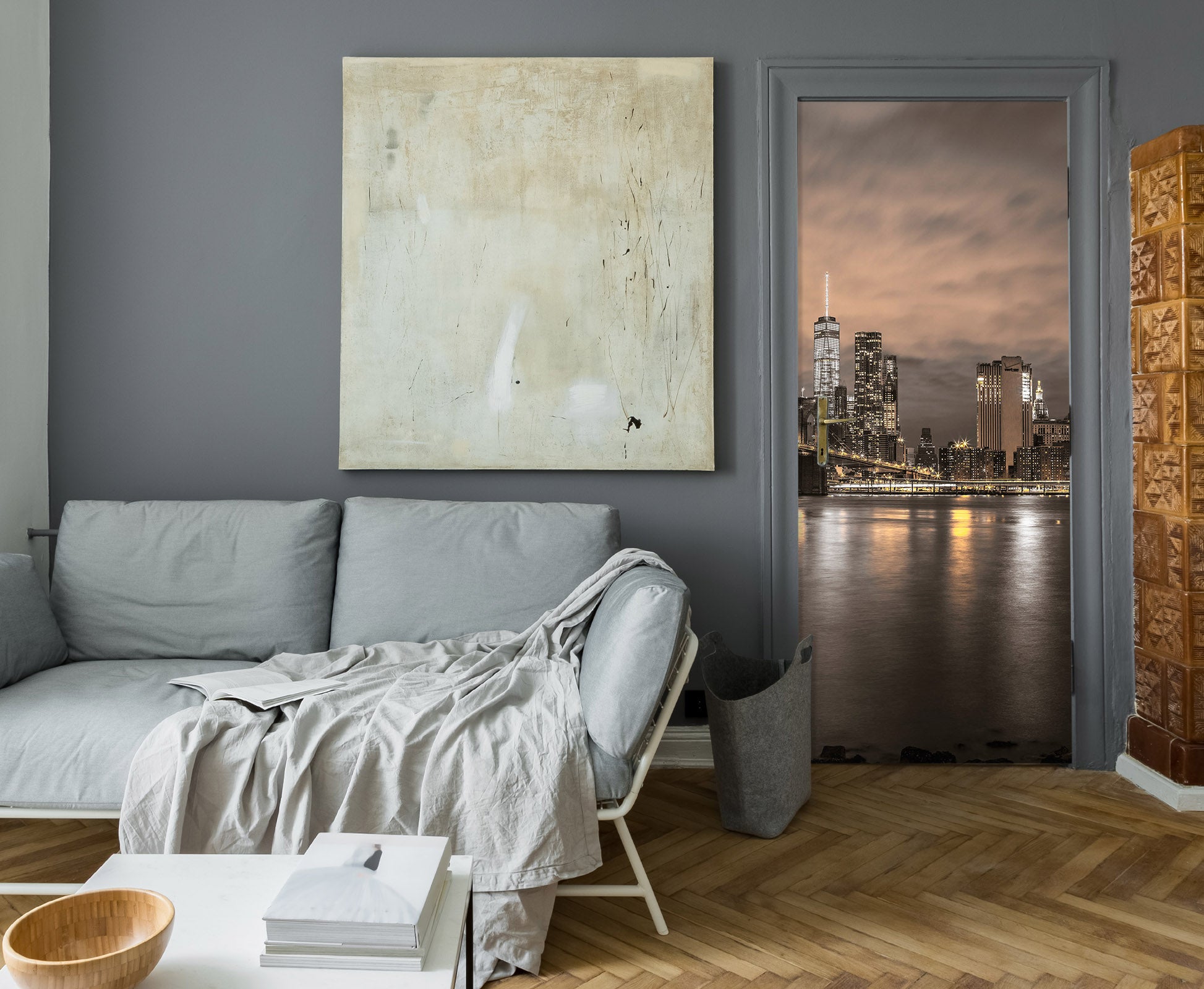 3D High-Rise Building Bridge Night 106128 Assaf Frank Door Mural