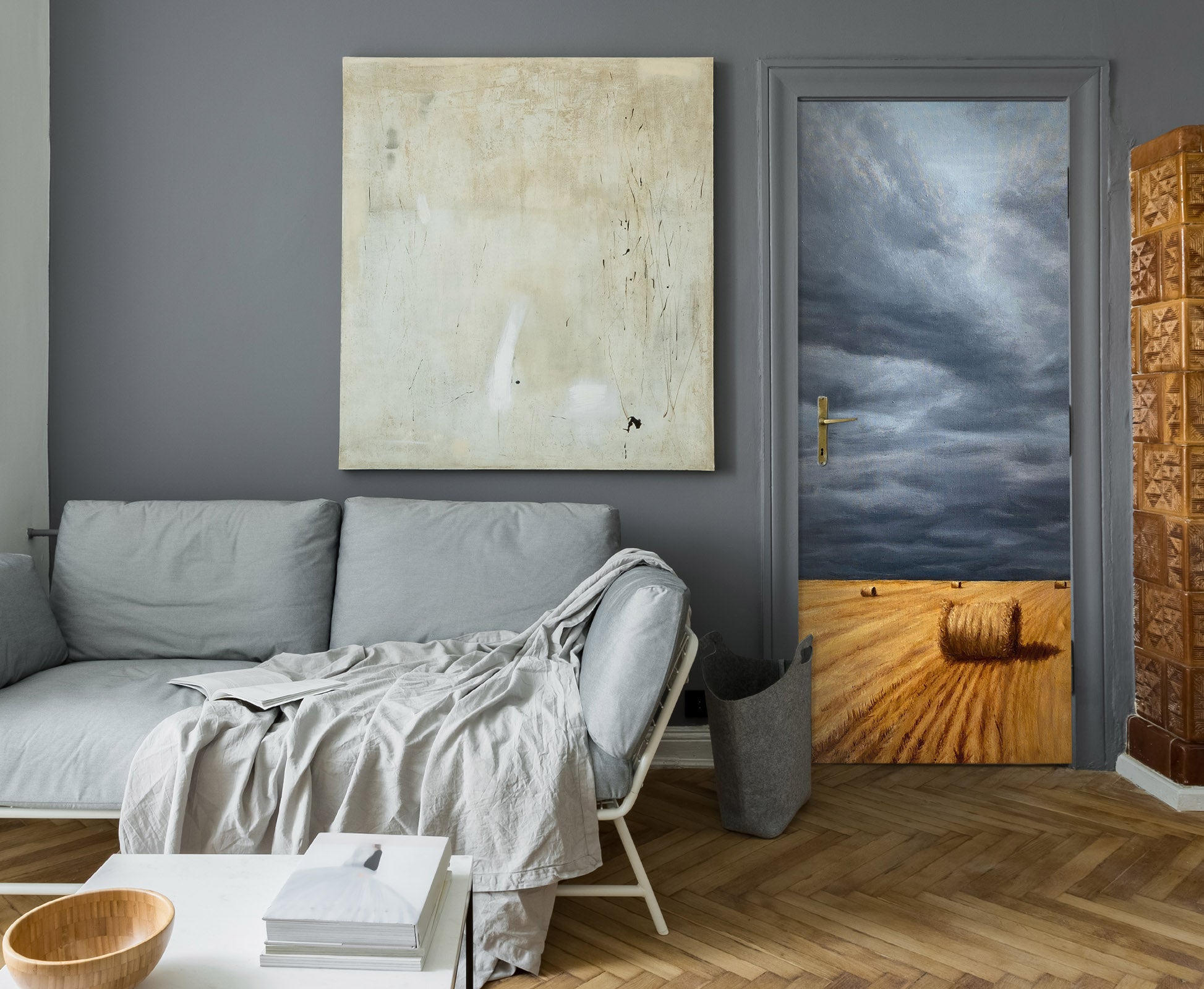 3D Dark Clouds Haystack 9422 Marina Zotova Door Mural
