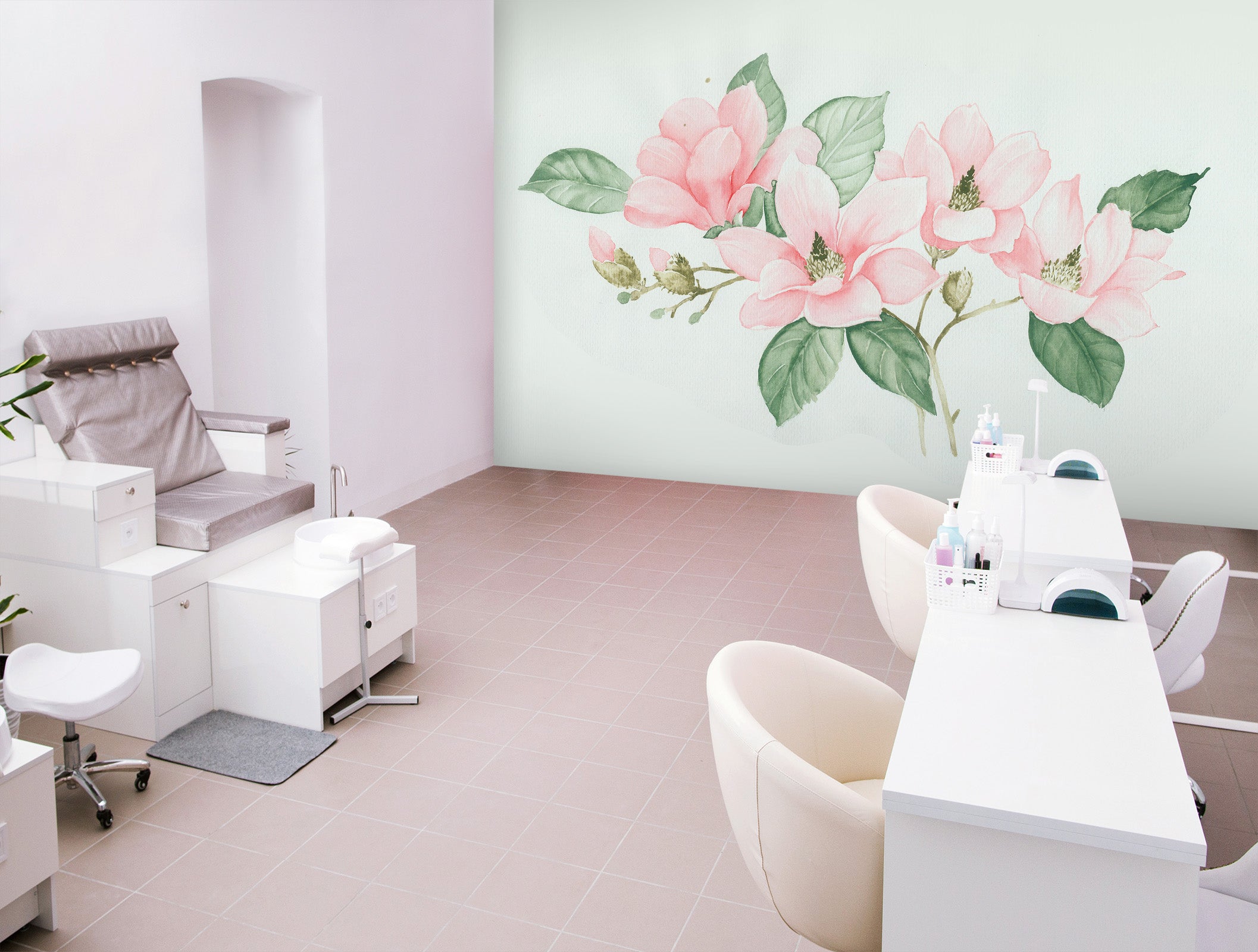 3D Pink Flower Leaf 089 Wall Murals