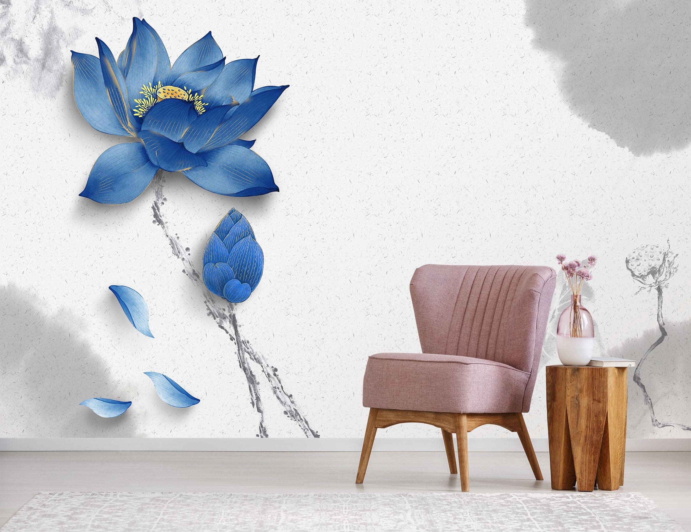 3D Blue Lotus 1470 Wall Murals Wallpaper AJ Wallpaper 2