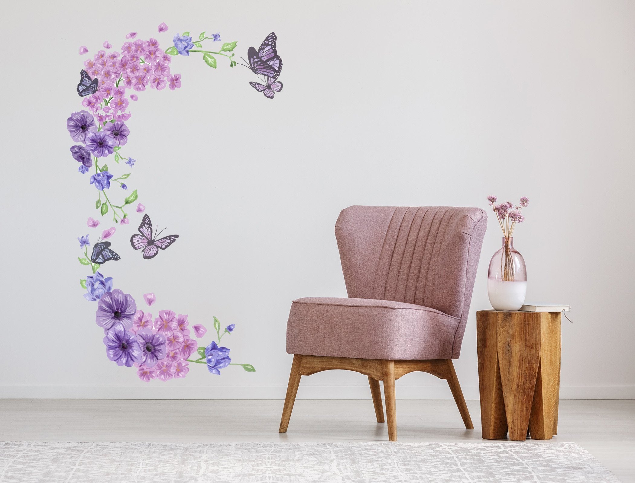 3D Purple Flower Butterfly 104 Wall Stickers Wallpaper AJ Wallpaper