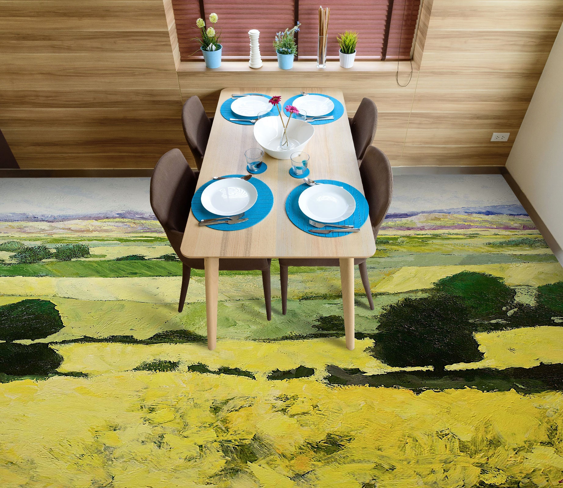 3D Yellow Green Field Grass Trees 9514 Allan P. Friedlander Floor Mural