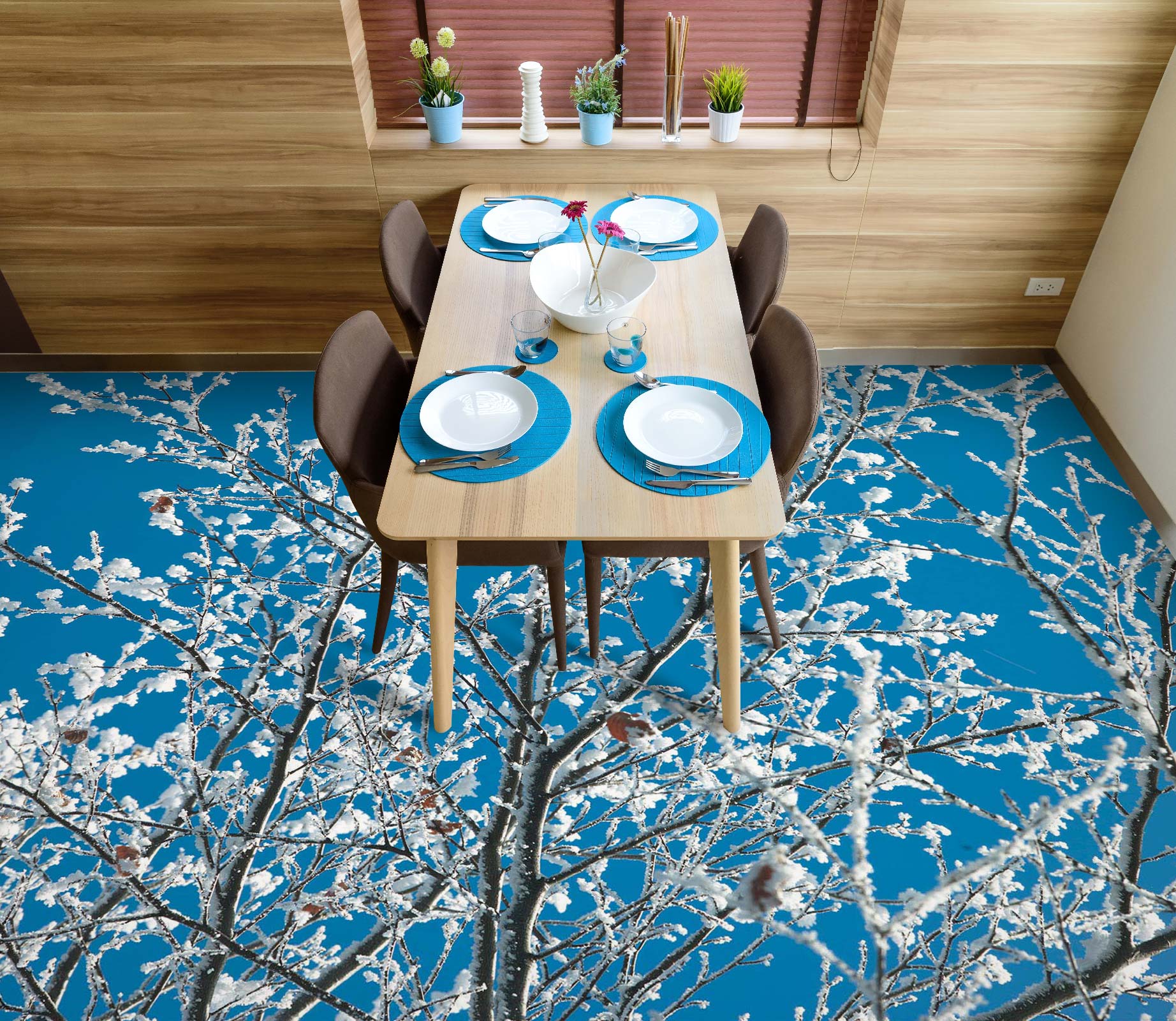 3D Snow Tree 9861 Assaf Frank Floor Mural