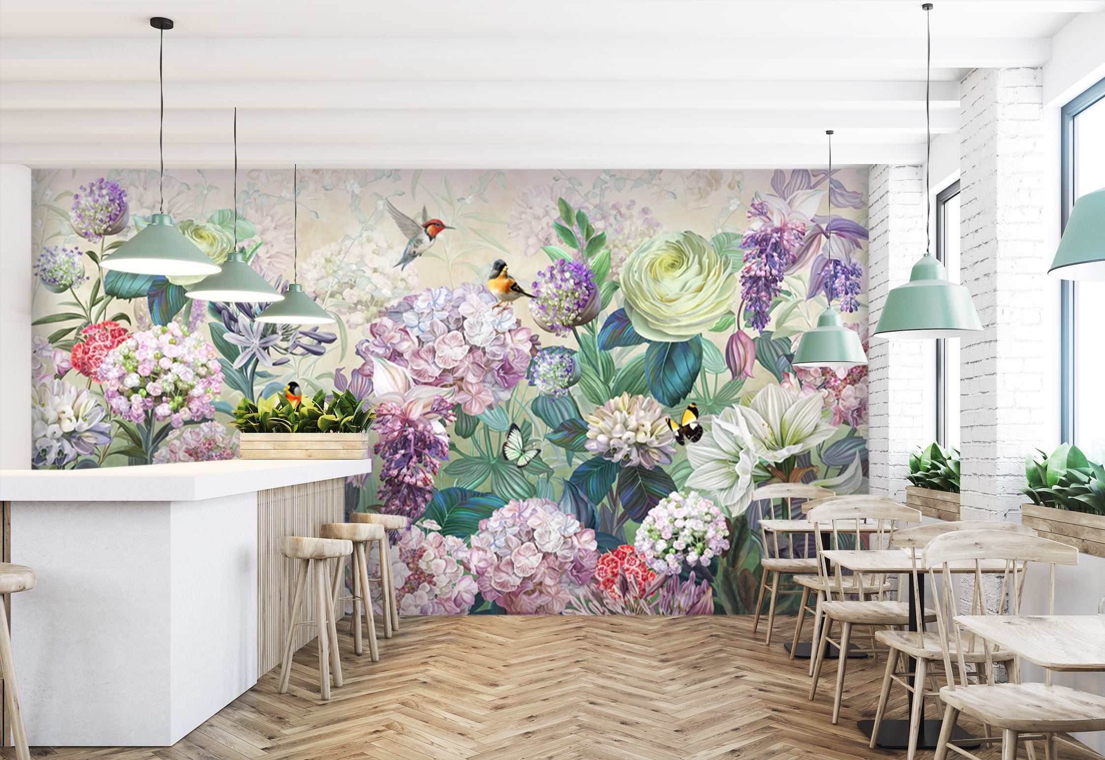 3D Sparrow Flower 1568 Wall Murals