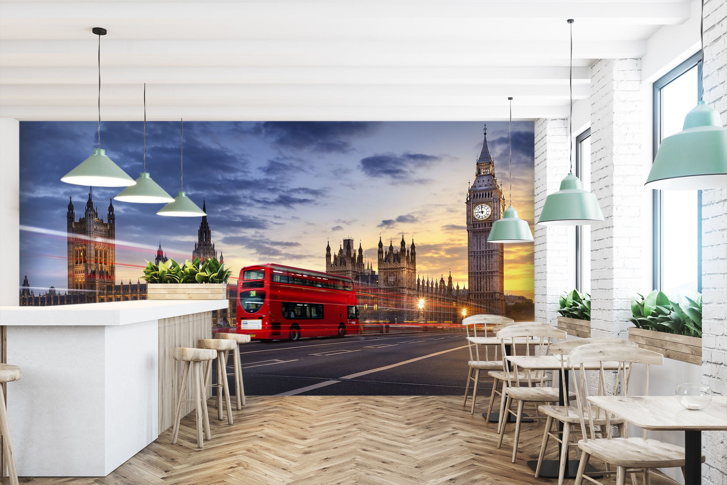 3D Clock Tower Bus 114 Vehicle Wall Murals