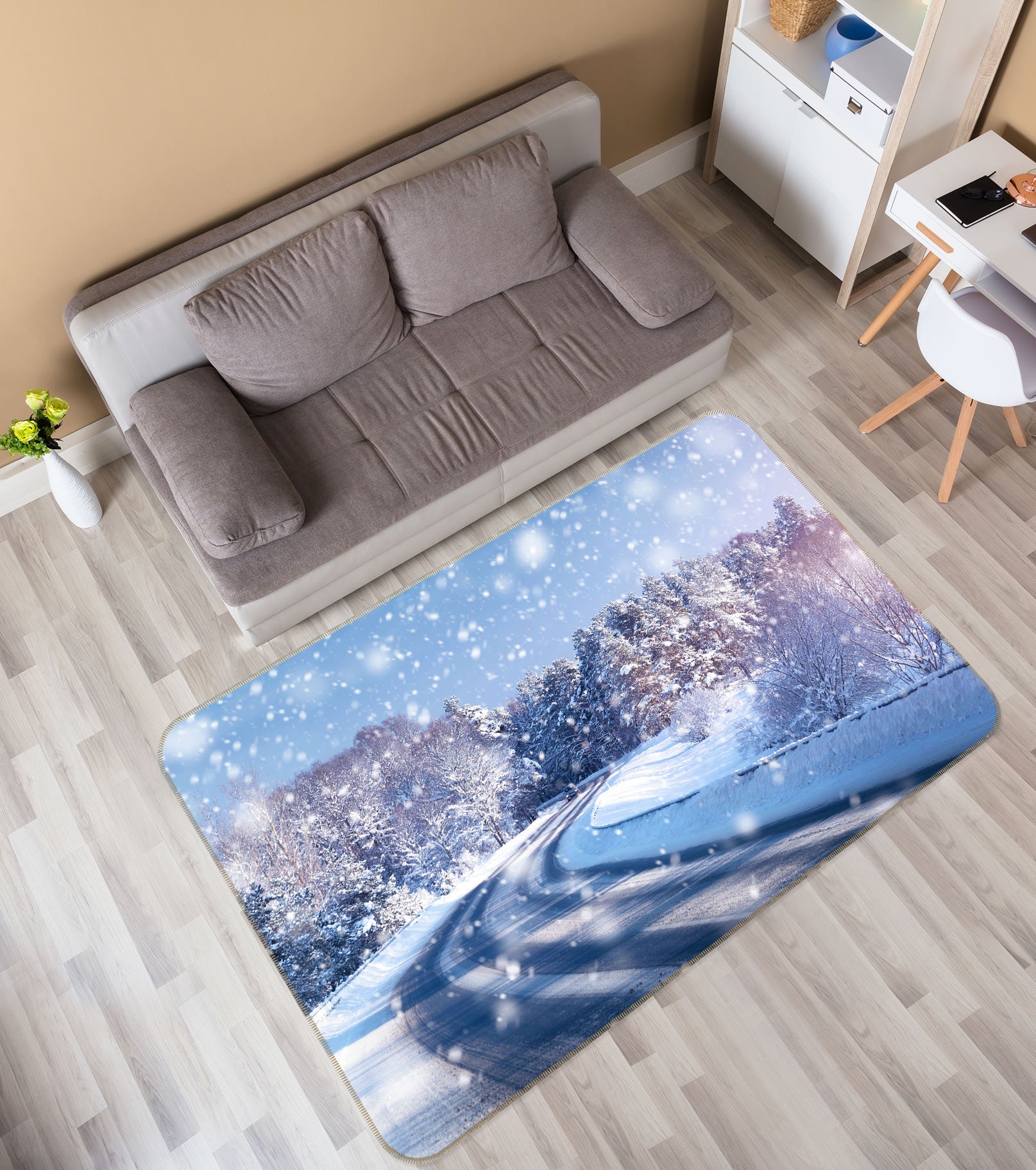 3D Snow Road 77230 Non Slip Rug Mat