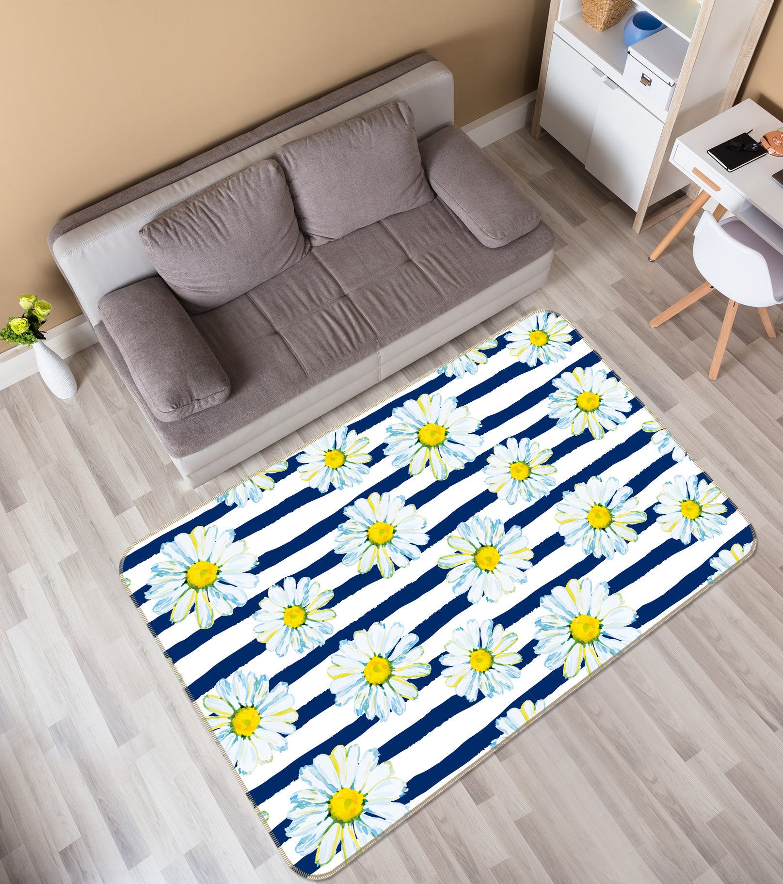 3D Chrysanthemum Pattern 35080 Non Slip Rug Mat