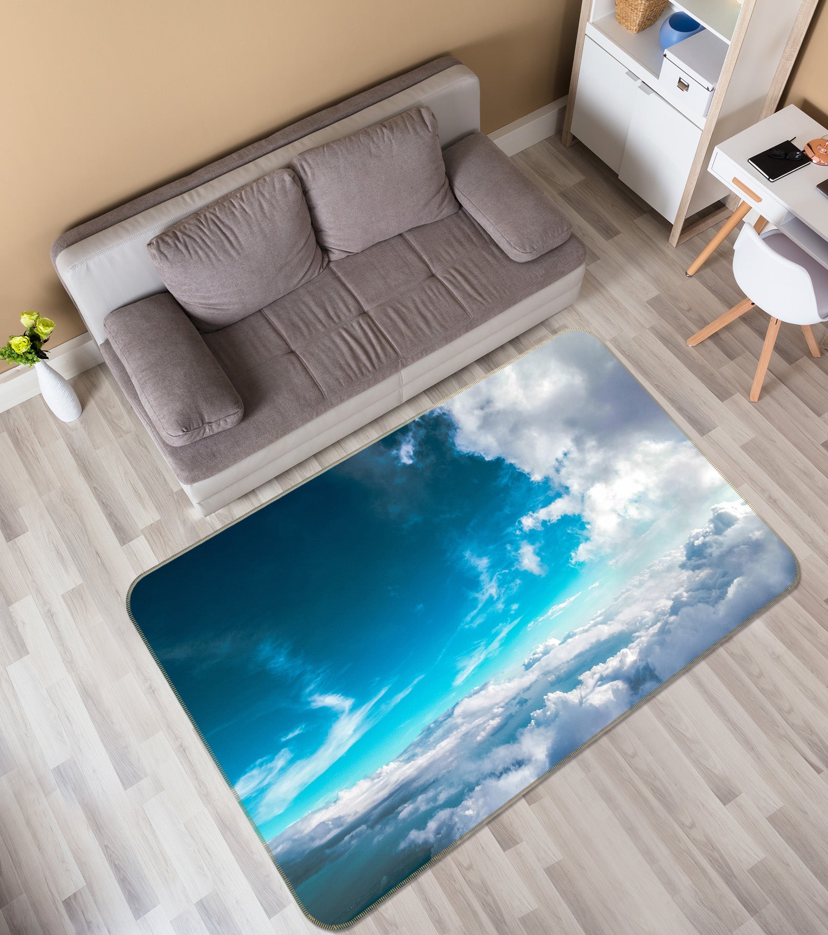 3D Sky White Clouds 65108 Non Slip Rug Mat