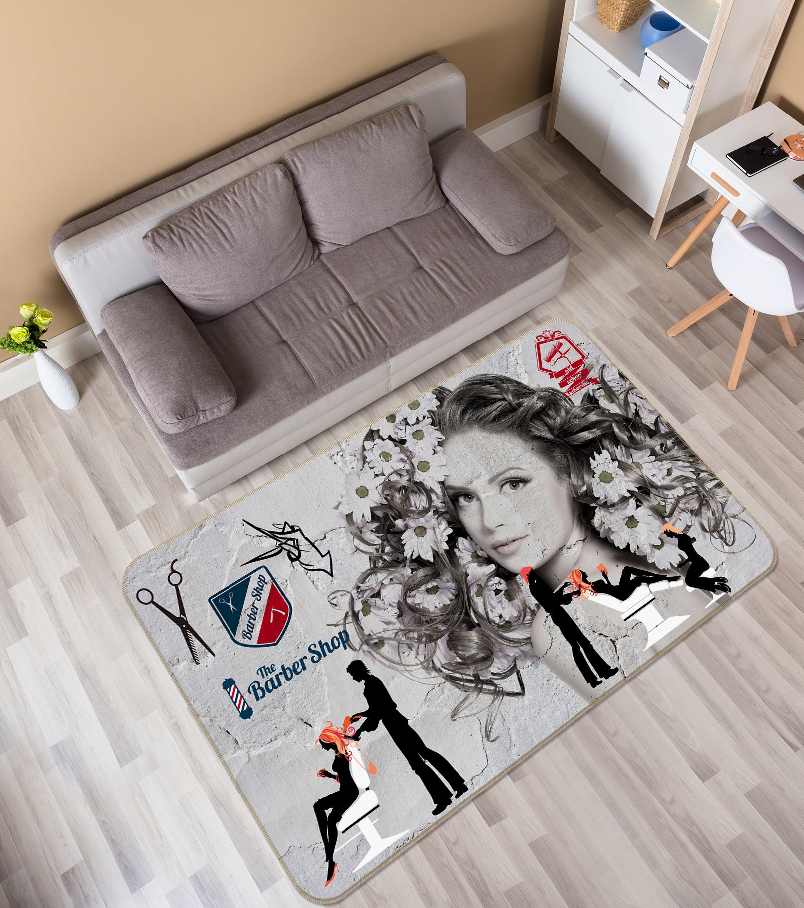 3D Female Haircut 34069 Non Slip Rug Mat