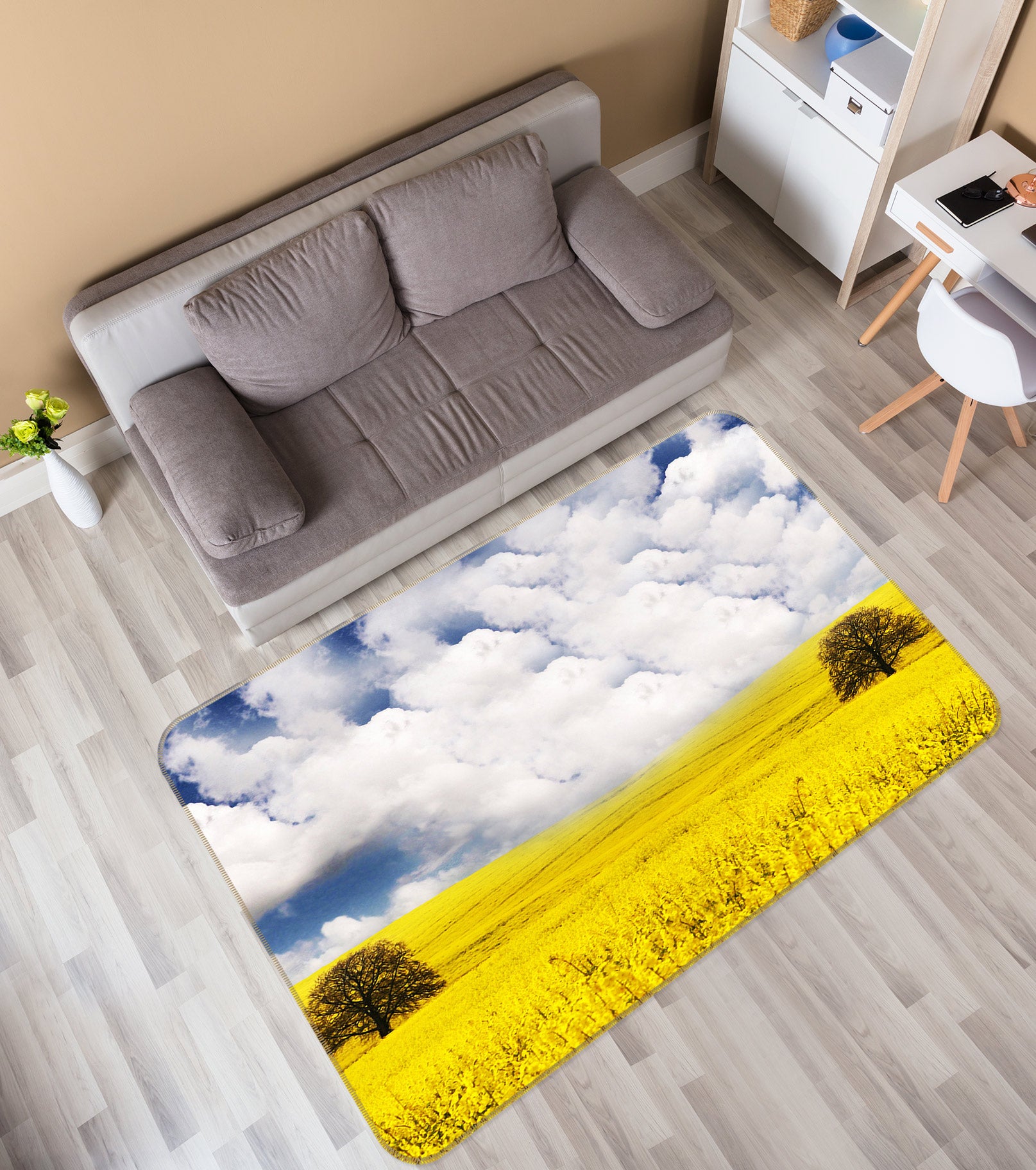 3D Golden Yellow Flowers 75142 Non Slip Rug Mat