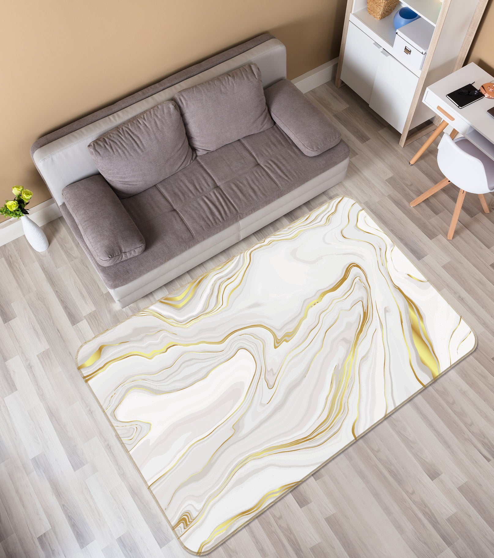 3D Gold White Pattern 25239 Non Slip Rug Mat