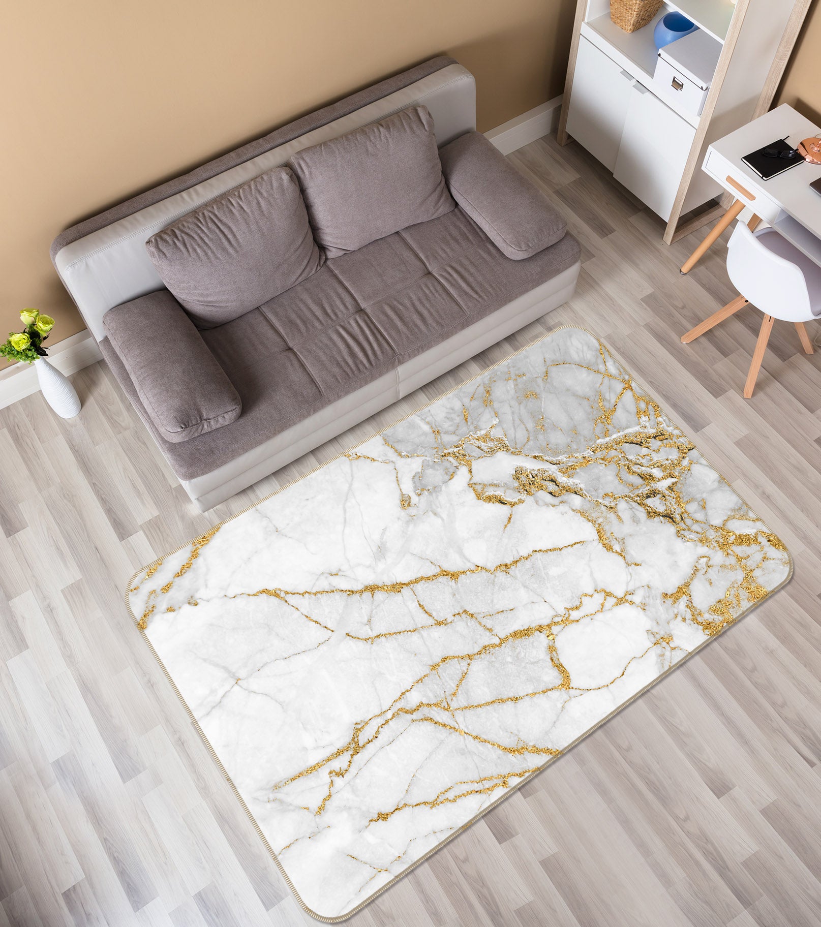 3D Yellow Marbling 25211 Non Slip Rug Mat