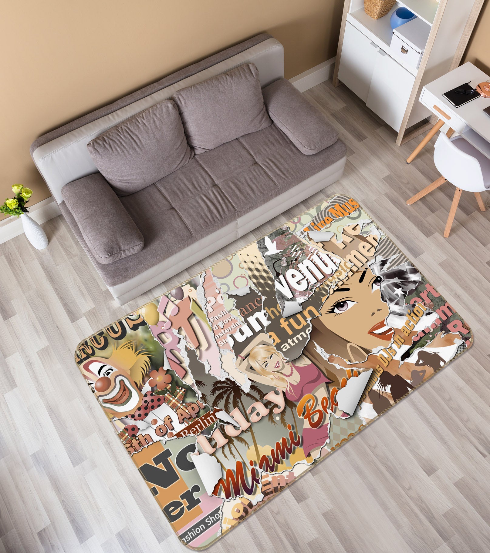 3D Letter Beauty Pattern 35223 Non Slip Rug Mat