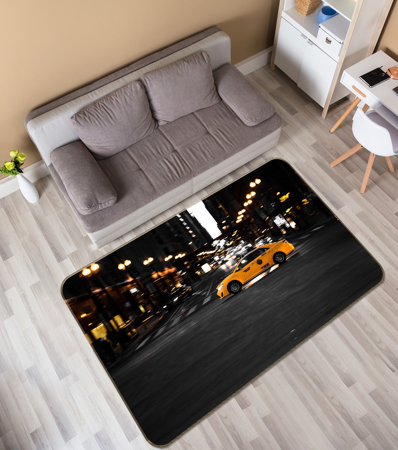 3D Yellow Car 68042 Vehicle Non Slip Rug Mat