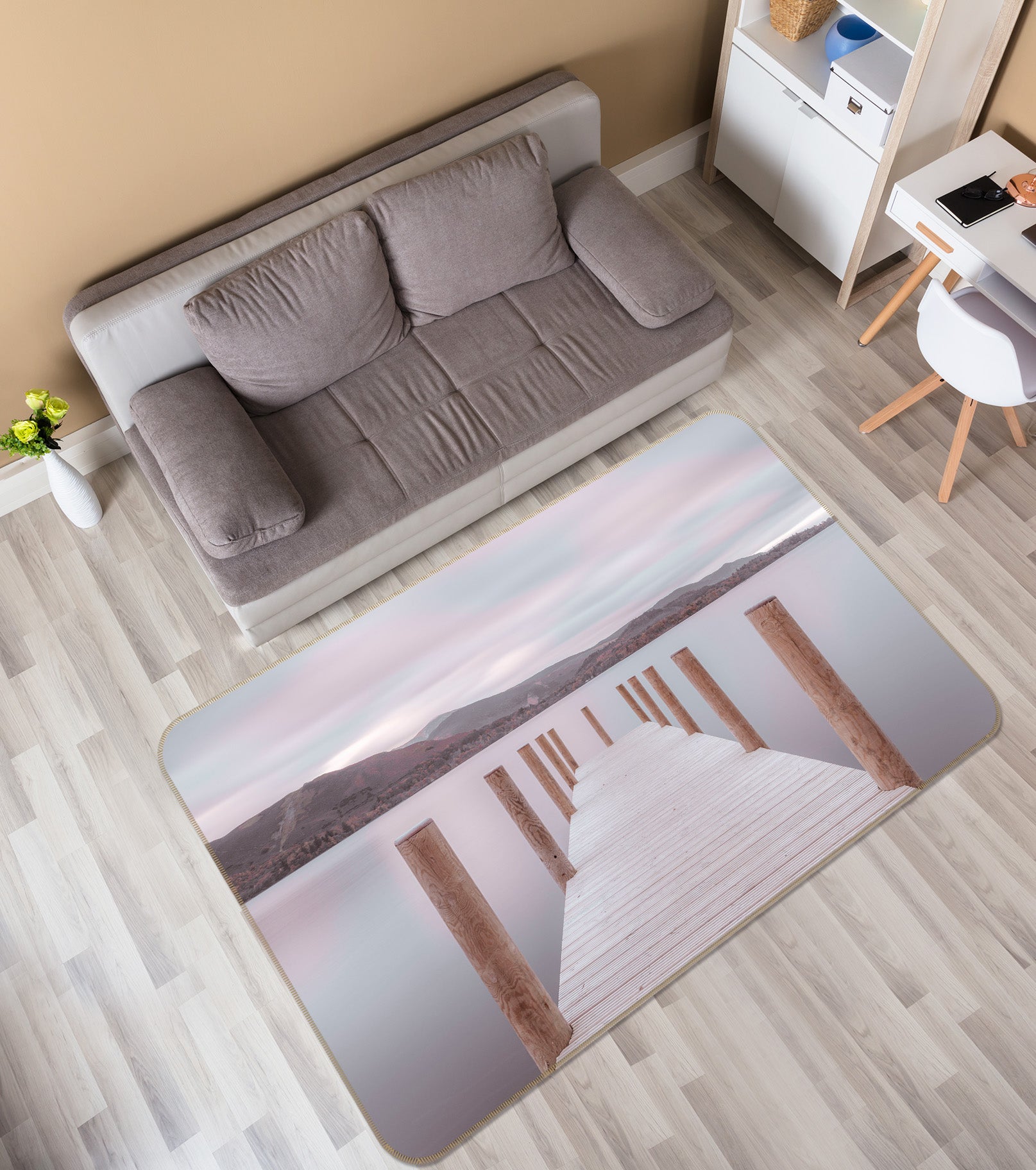 3D Dock Lake Mountain 158 Assaf Frank Rug Non Slip Rug Mat