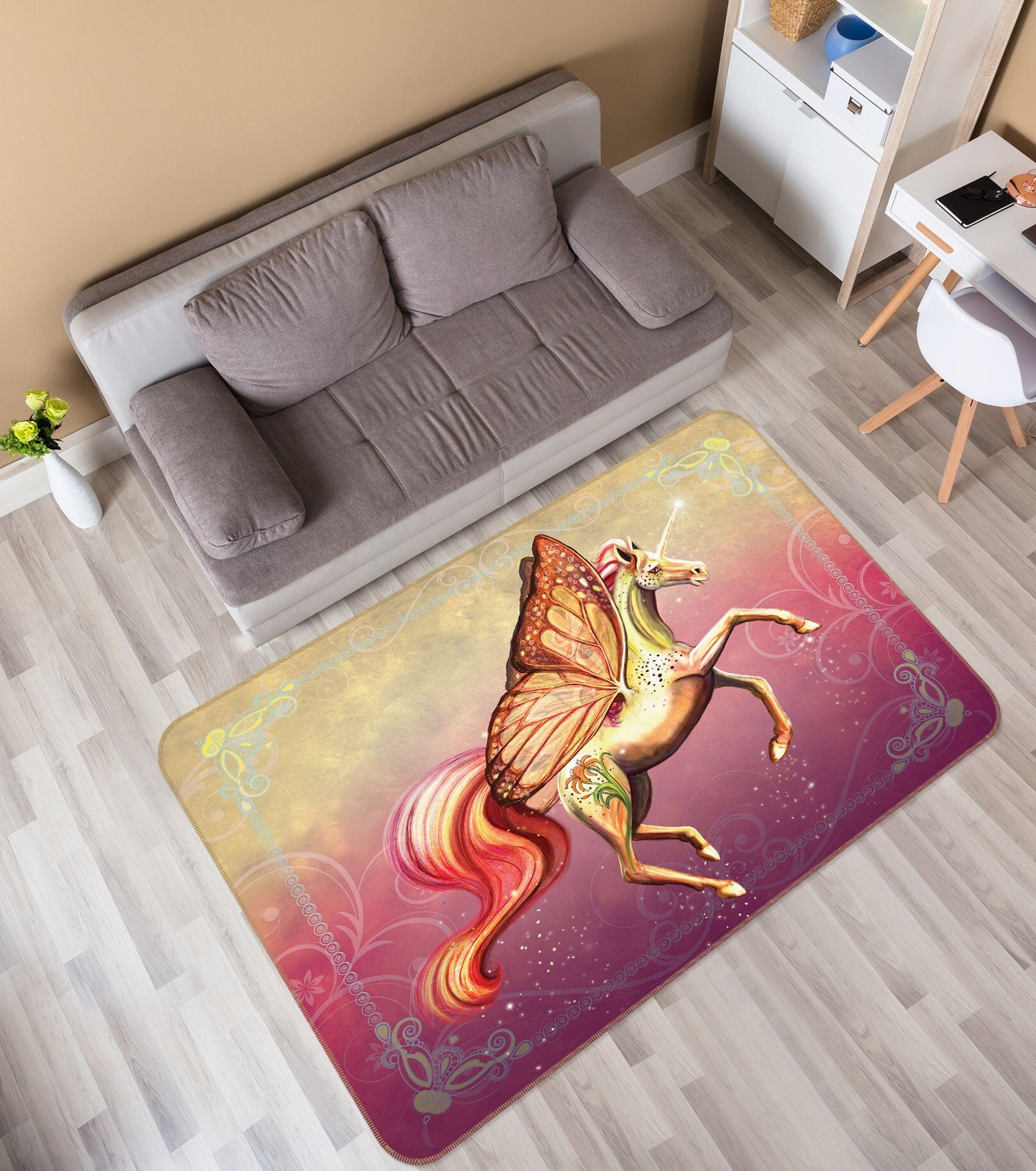 3D Winged Unicorn 3003 Rose Catherine Khan Rug Non Slip Rug Mat Mat AJ Creativity Home