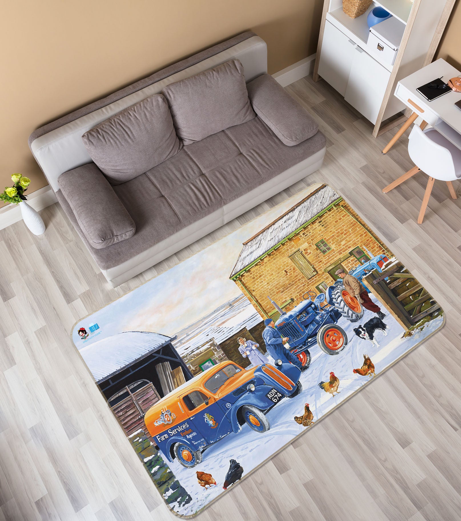 3D Snow Car Chickene 8919 Trevor Mitchell Rug Non Slip Rug Mat