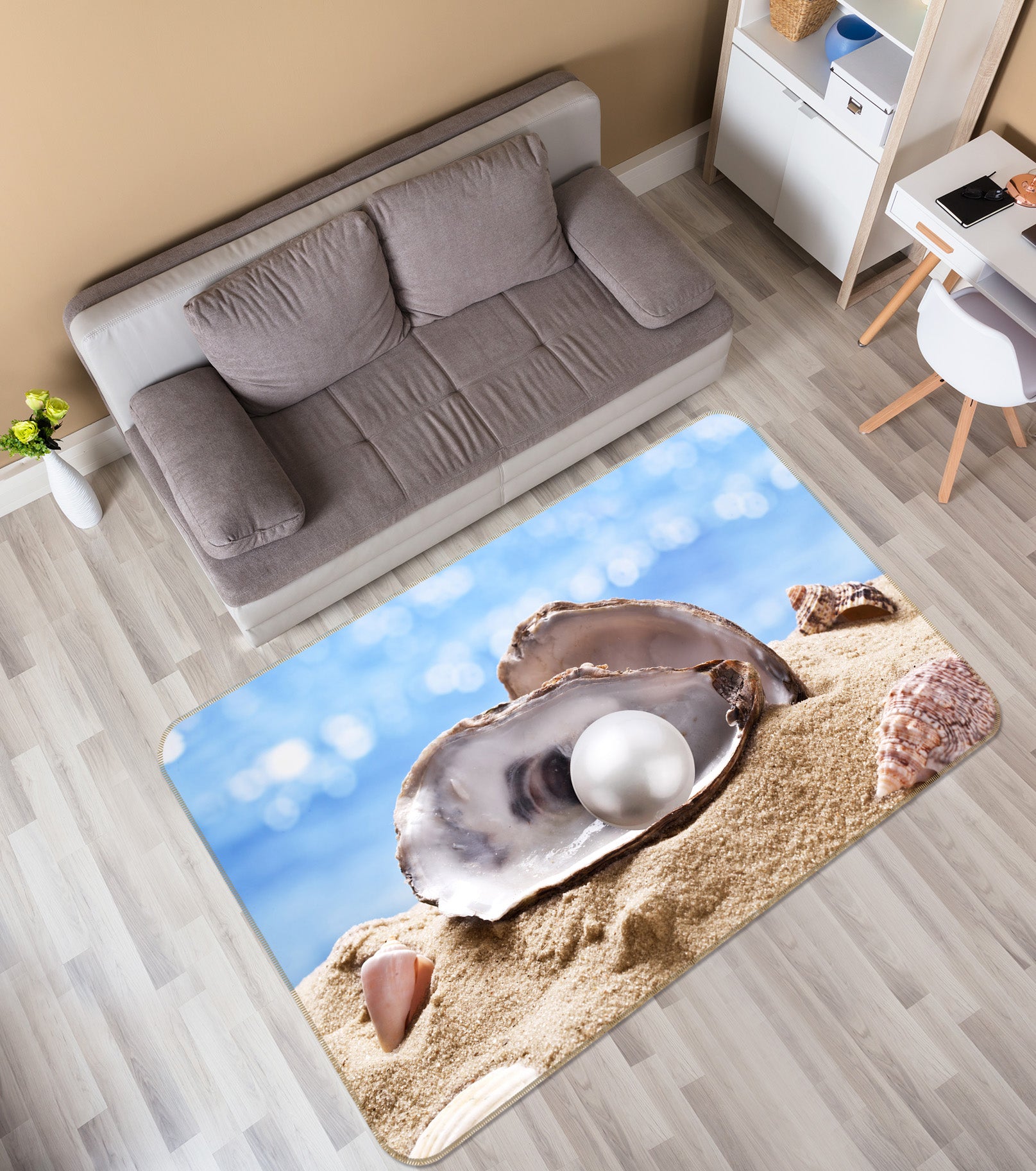 3D Shell Pearl 65077 Non Slip Rug Mat