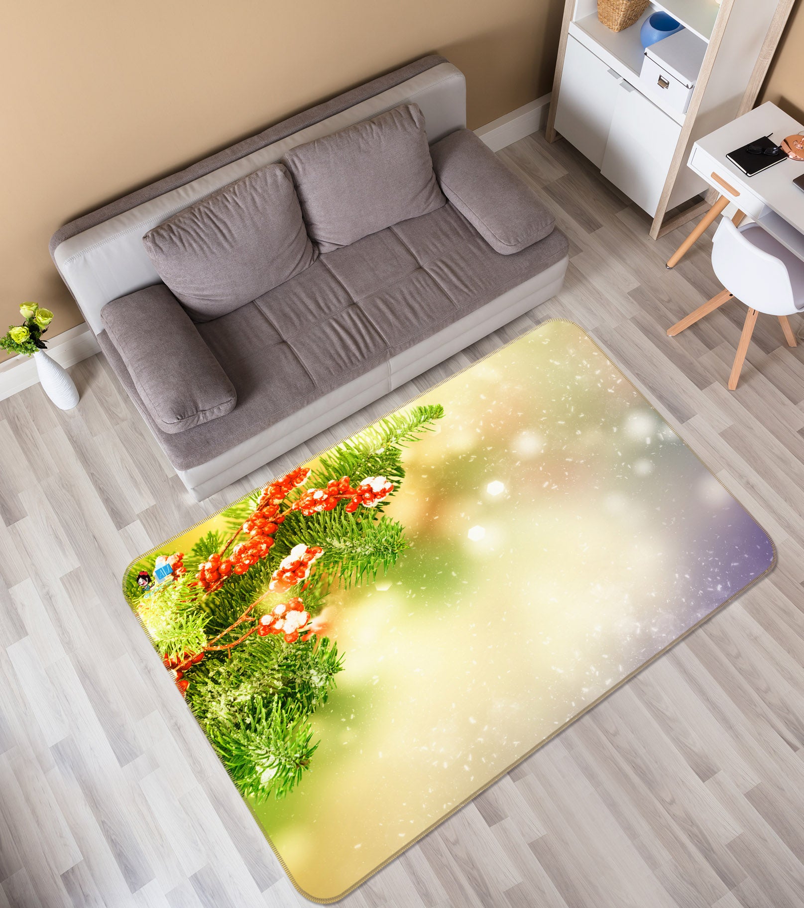3D Branch Snow 55091 Christmas Non Slip Rug Mat Xmas