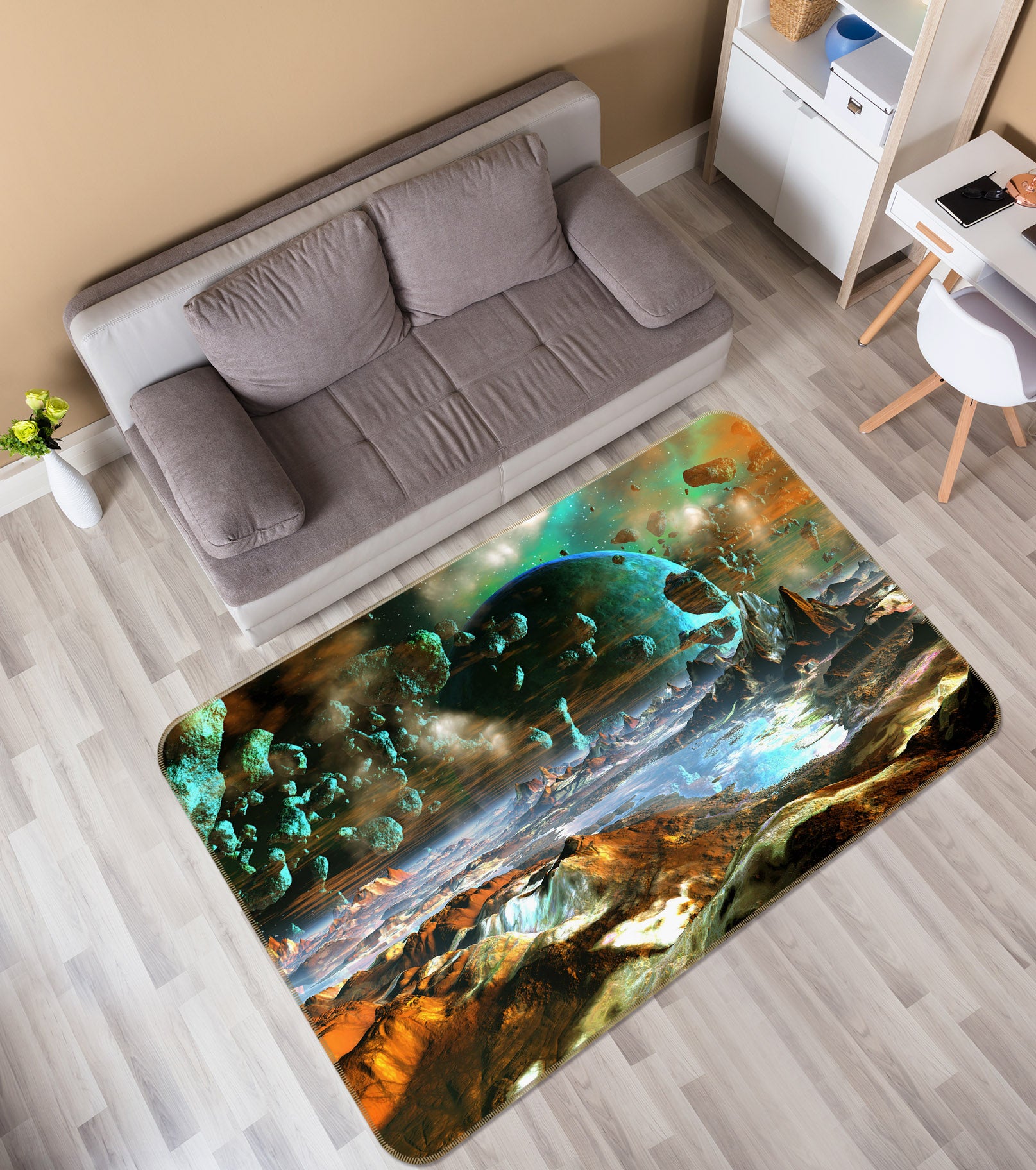 3D Planet Mountain Rock 34129 Non Slip Rug Mat