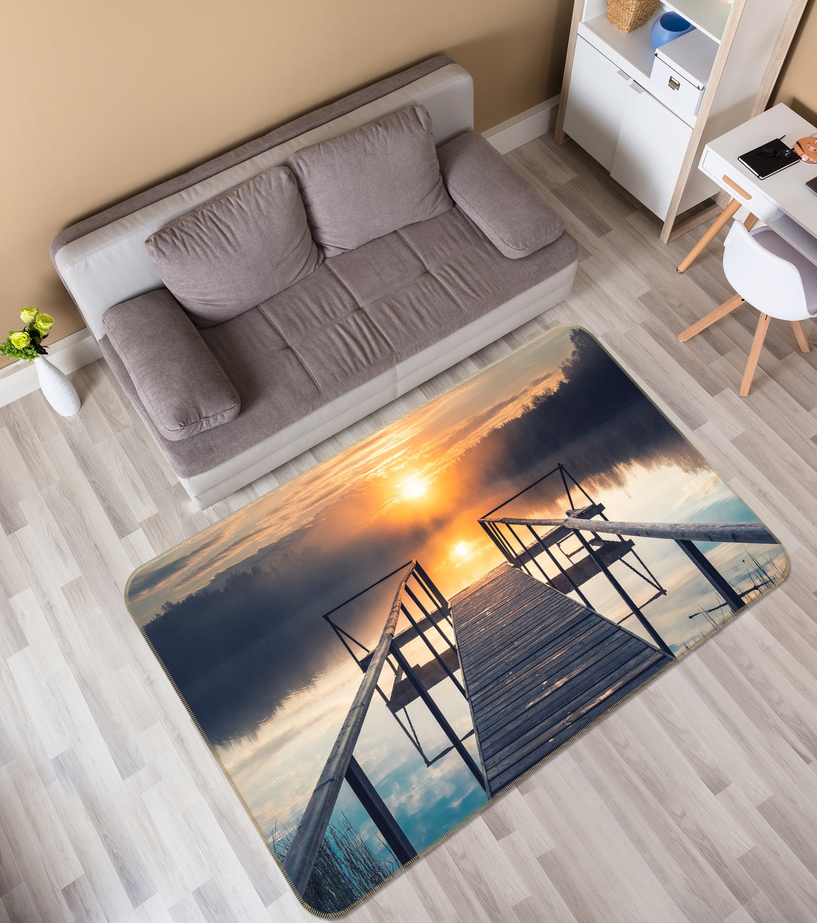 3D Lake Bridge Gallery 29123 Non Slip Rug Mat