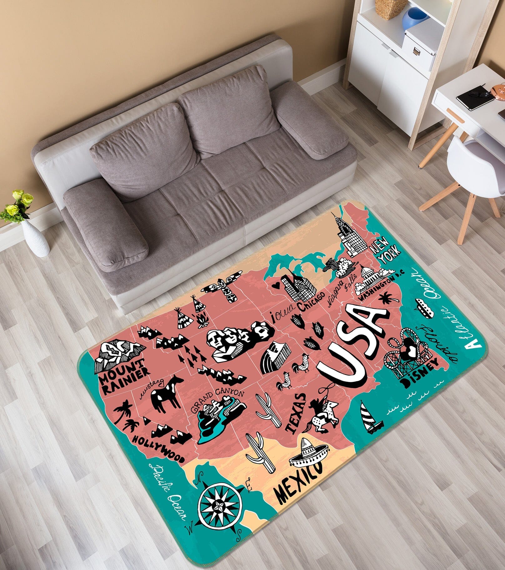 3D Color Graffiti 247 World Map Non Slip Rug Mat Mat AJ Creativity Home