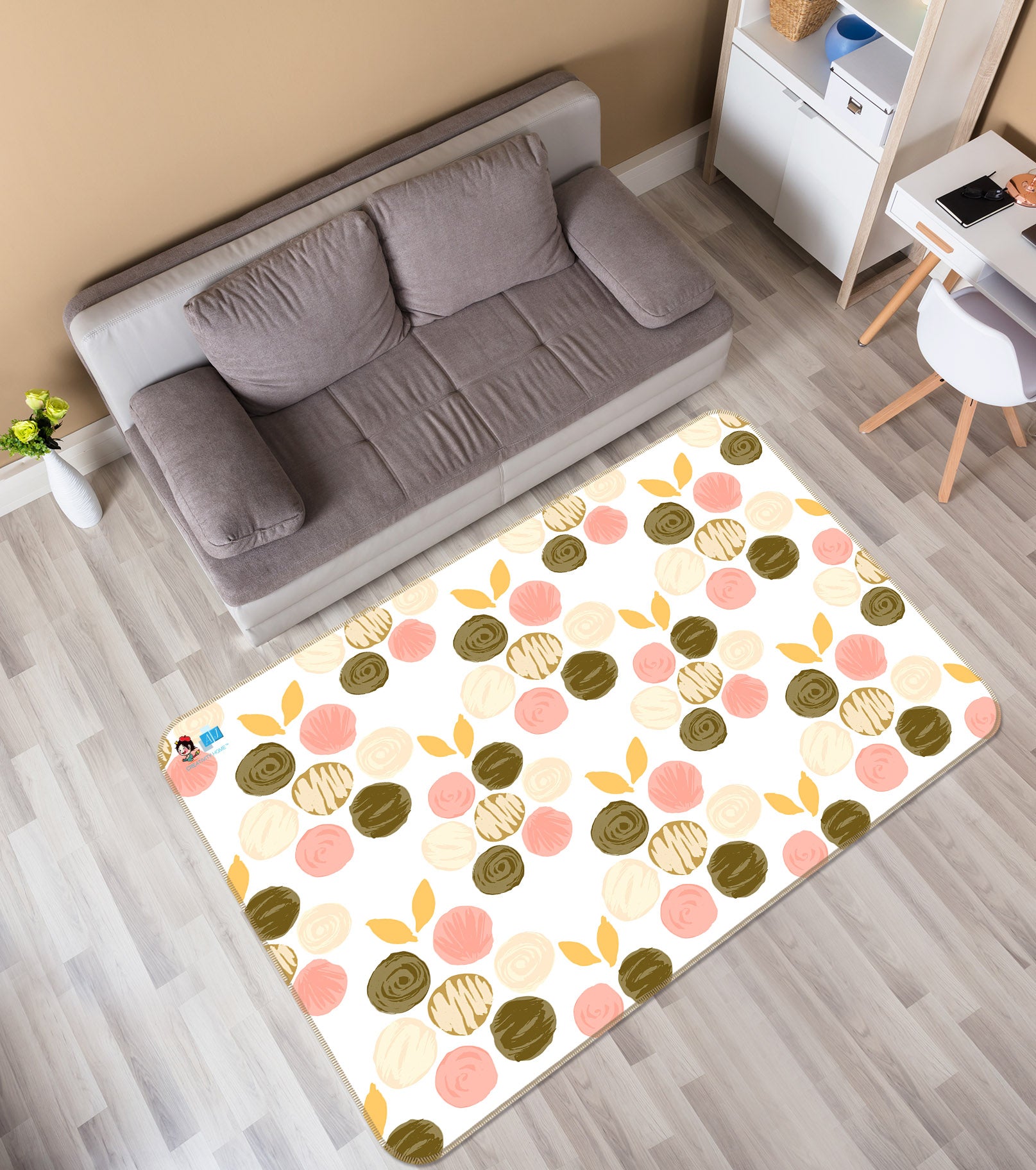 3D Pink-Brown Polka Dots 107106 Kashmira Jayaprakash Rug Non Slip Rug Mat