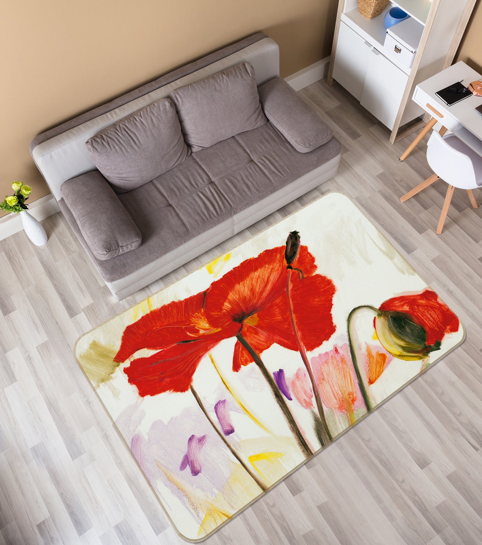3D Red Flower 32035 Non Slip Rug Mat