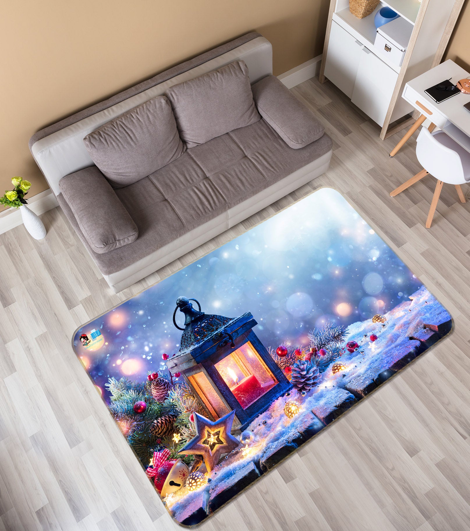 3D Snow Candle 55116 Christmas Non Slip Rug Mat Xmas