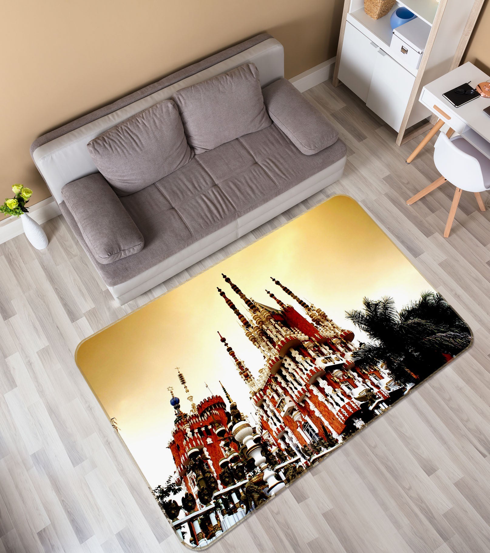 3D Red Church 32001 Non Slip Rug Mat