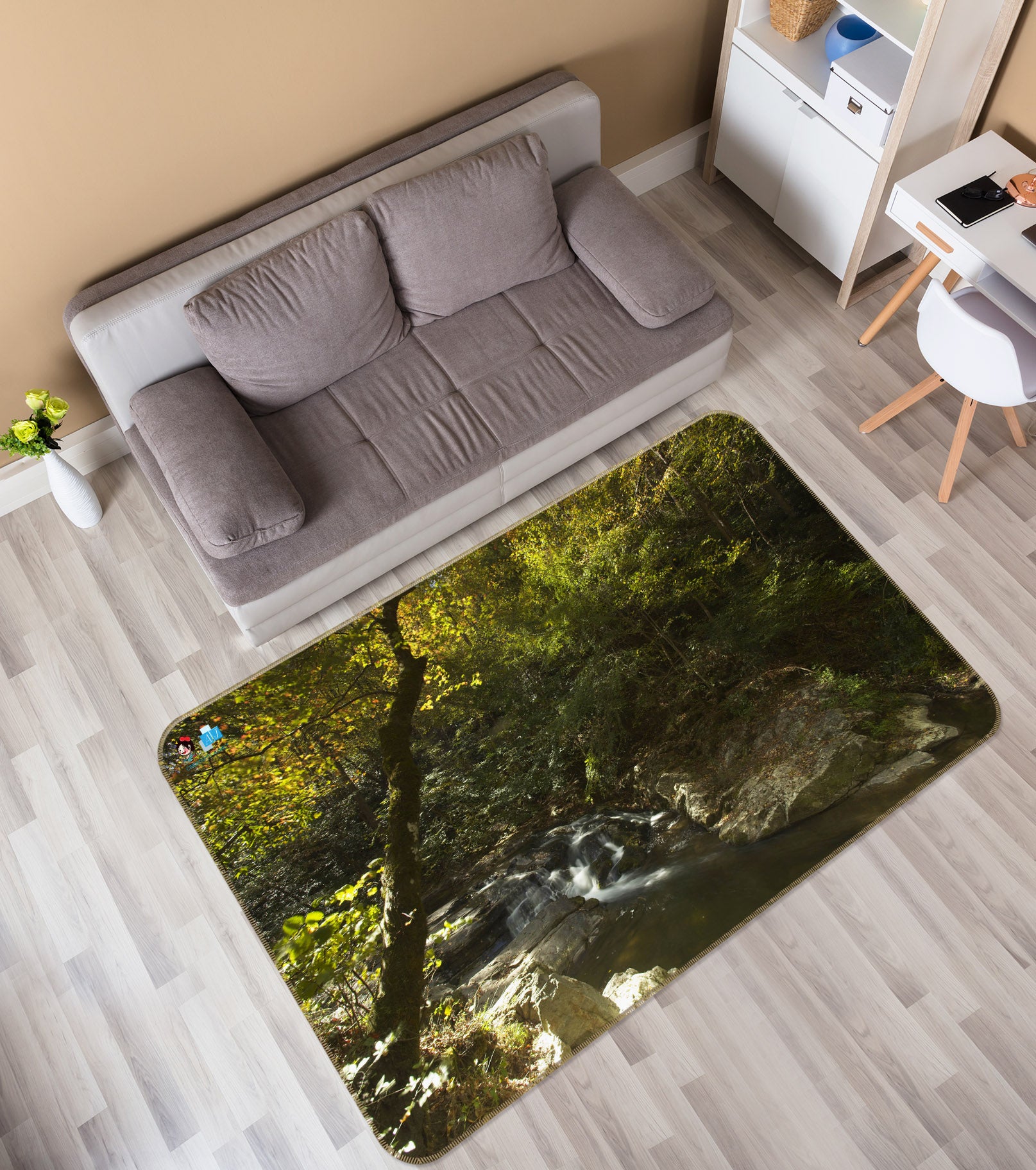 3D Trees Stream 11189 Kathy Barefield Rug Non Slip Rug Mat